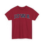 Red t-shirt with 'IOWA' text on a white background