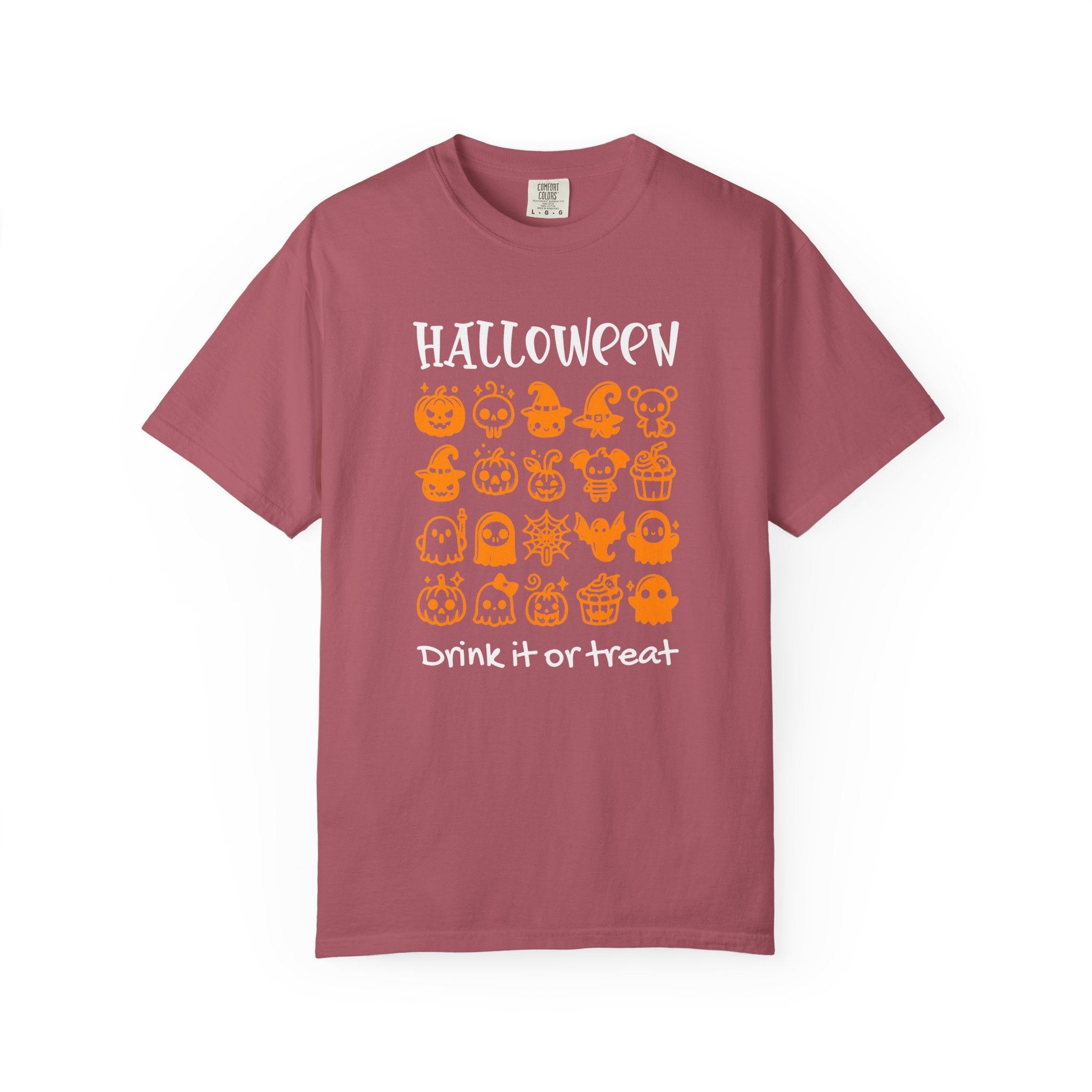 Drink It or Treat Halloween T-Shirt: Spooky Fun Graphic Tee with 25 Icon Design - Crimson / S - T-Shirt