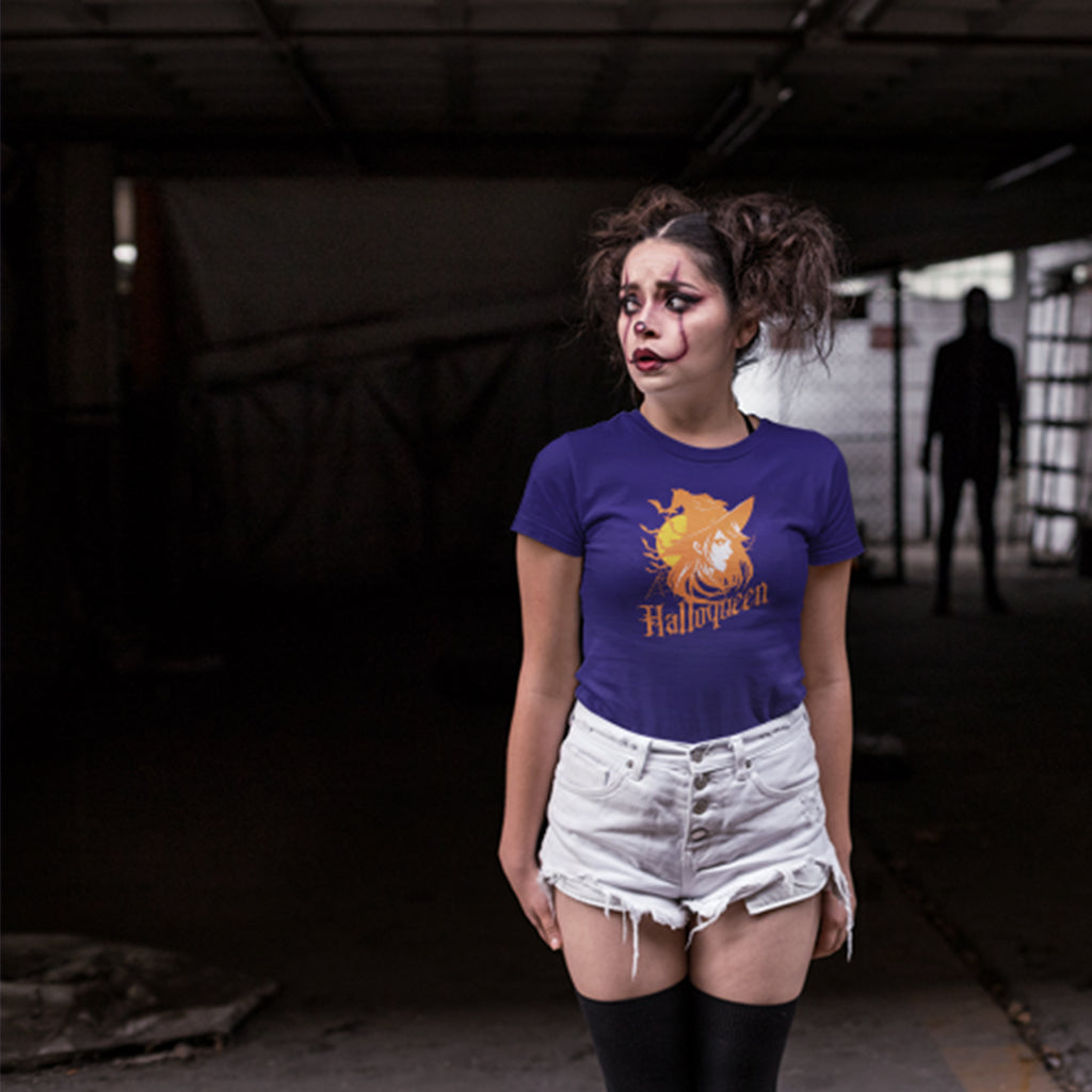Halloqueen Witch T-Shirt: Sassy Halloween Queen Tee with Vintage Retro Design - T-Shirt