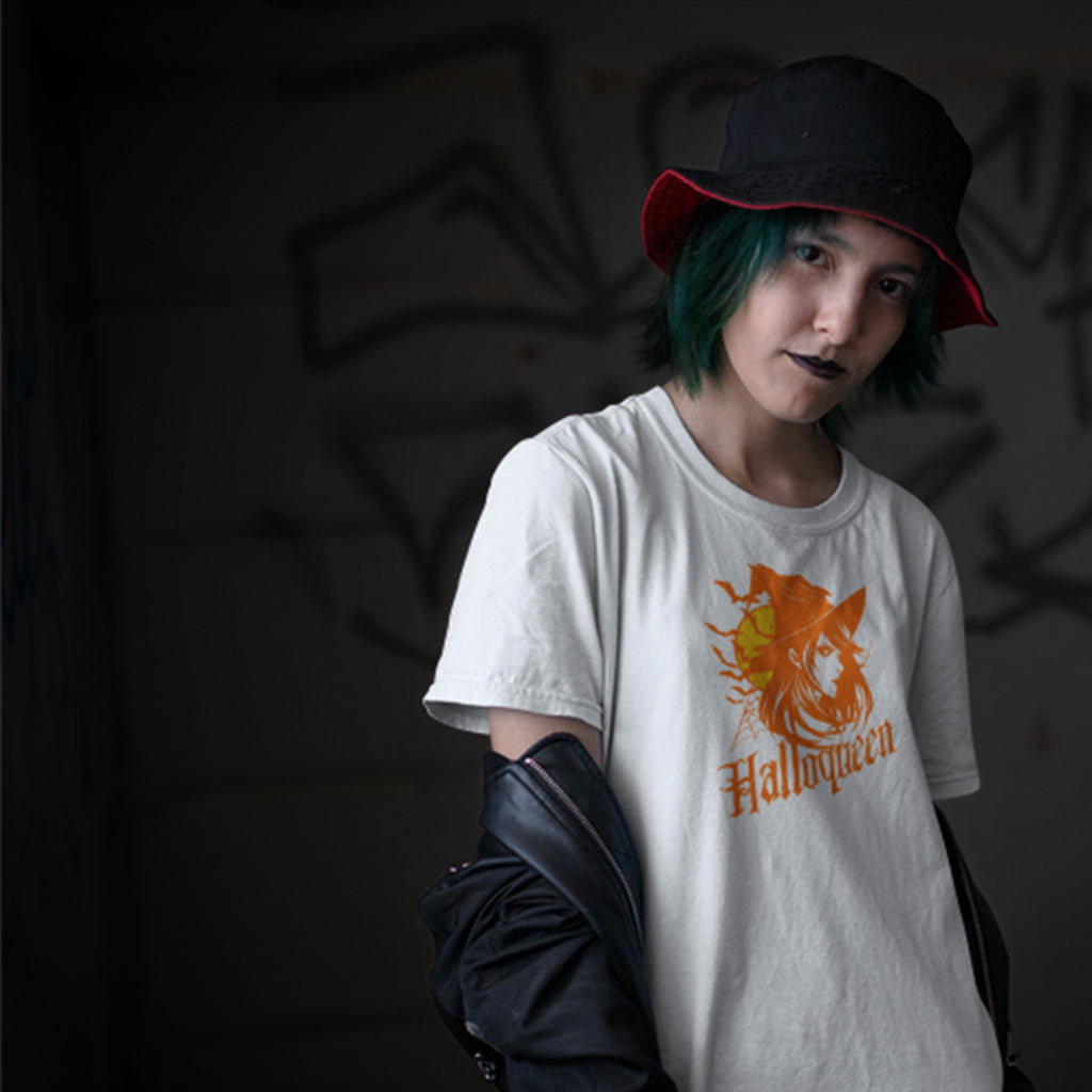 Halloqueen Witch T-Shirt: Sassy Halloween Queen Tee with Vintage Retro Design - T-Shirt