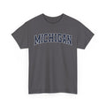 Charcoal t-shirt with 'MICHIGAN' text on a white background