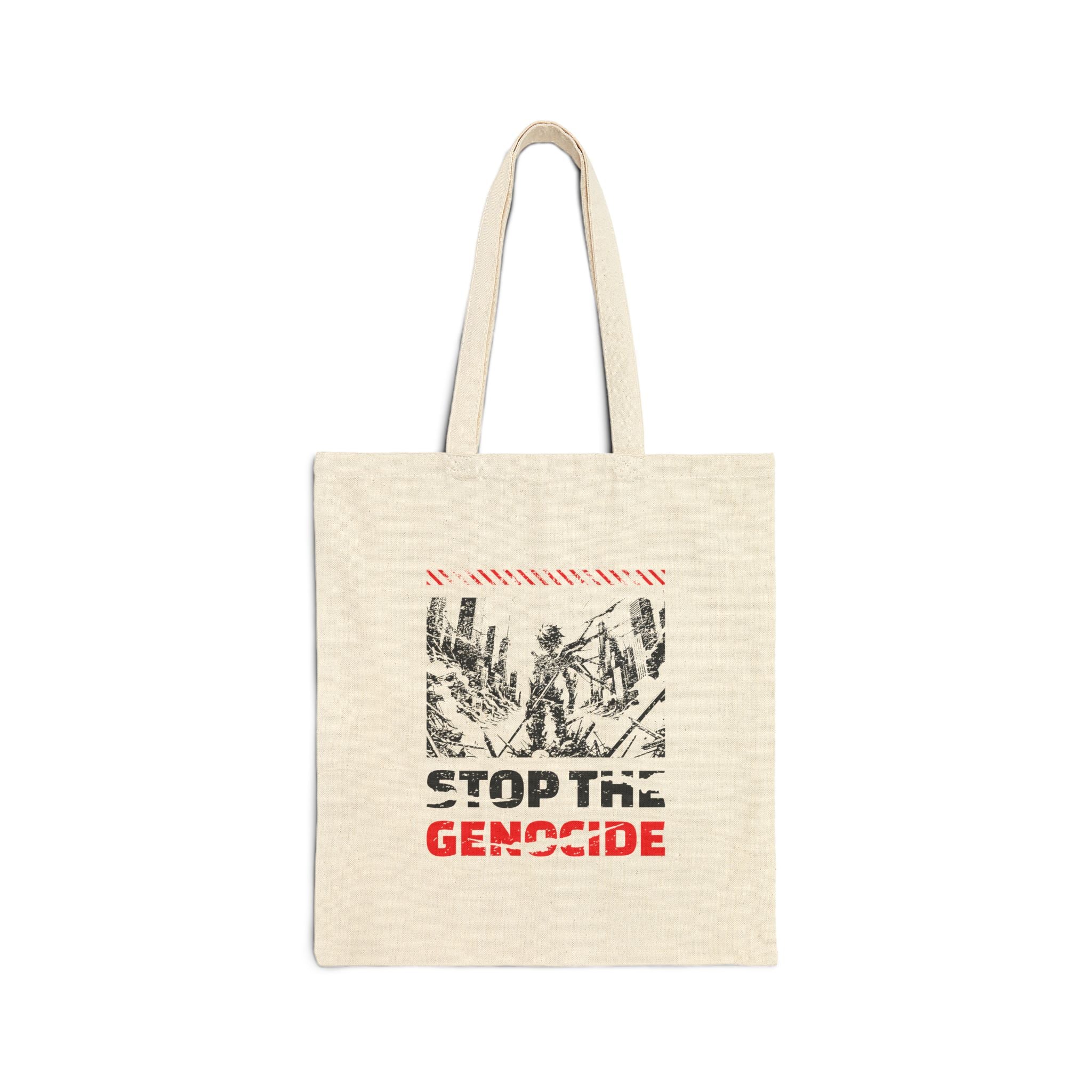 Stop the Genocide Cotton Canvas Tote Bag - Natural / 15’’ x 16’’ - Bags