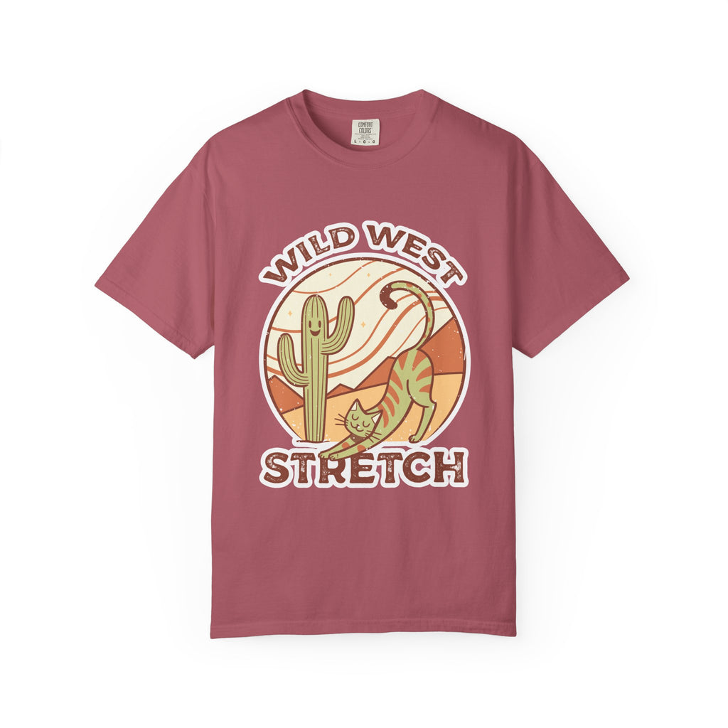 Cat Cowboy Yoga T-Shirt | Wild West Adventure Graphic Tee - Crimson / S