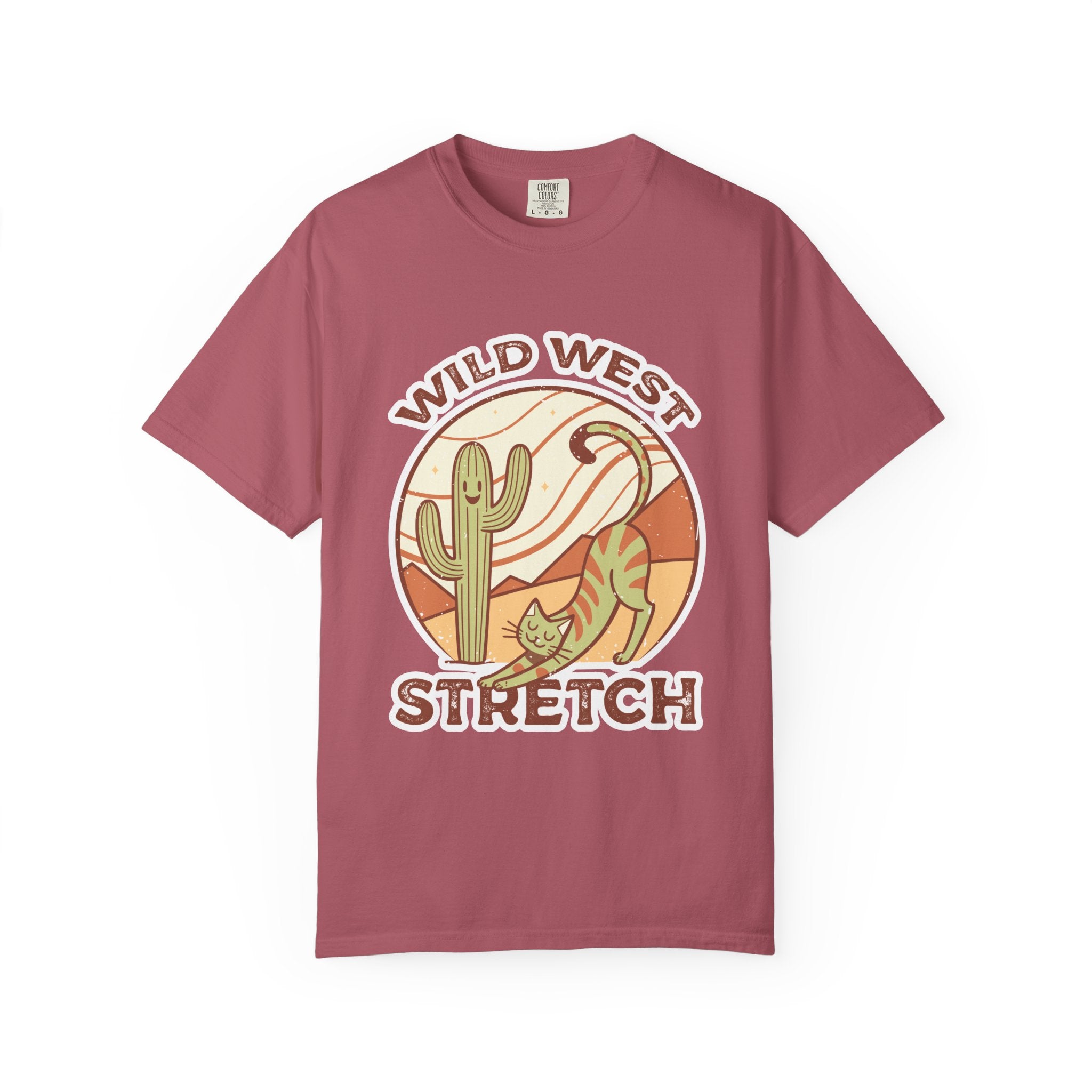 Cat Cowboy Yoga T-Shirt | Wild West Adventure Graphic Tee - Crimson / S