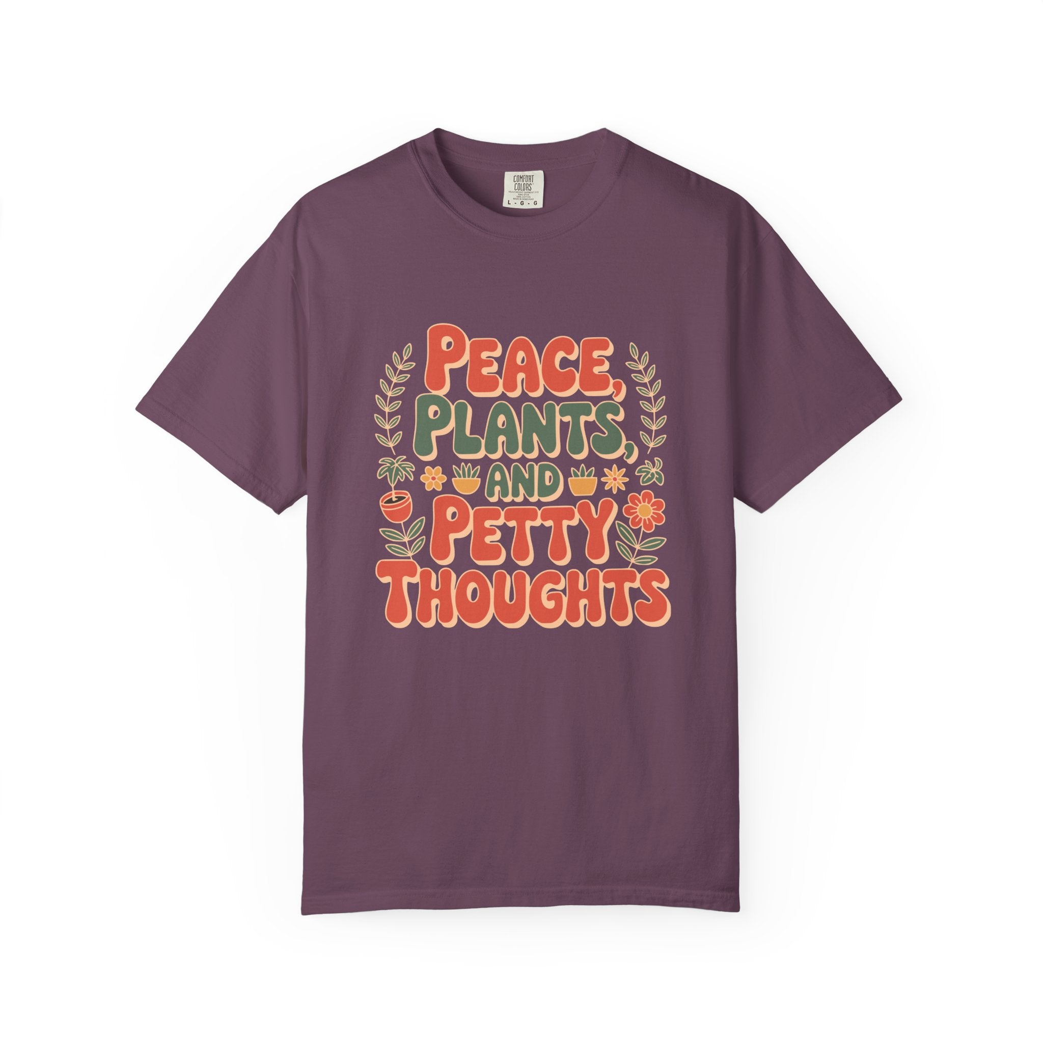 ’Peace Plants & Petty Thoughts’ T-Shirt | Funny Plant Graphic Quote Tee - Berry / S