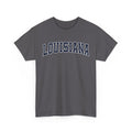 Charcoal t-shirt with 'LOUISIANA' text on a white background