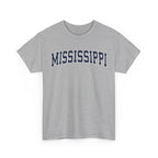 Gray t-shirt with 'MISSISSIPPI' printed on a white background
