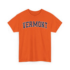 Orange t-shirt with 'VERMONT' printed on it against a white background