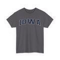 Charcoal t-shirt with 'IOWA' text on a white background