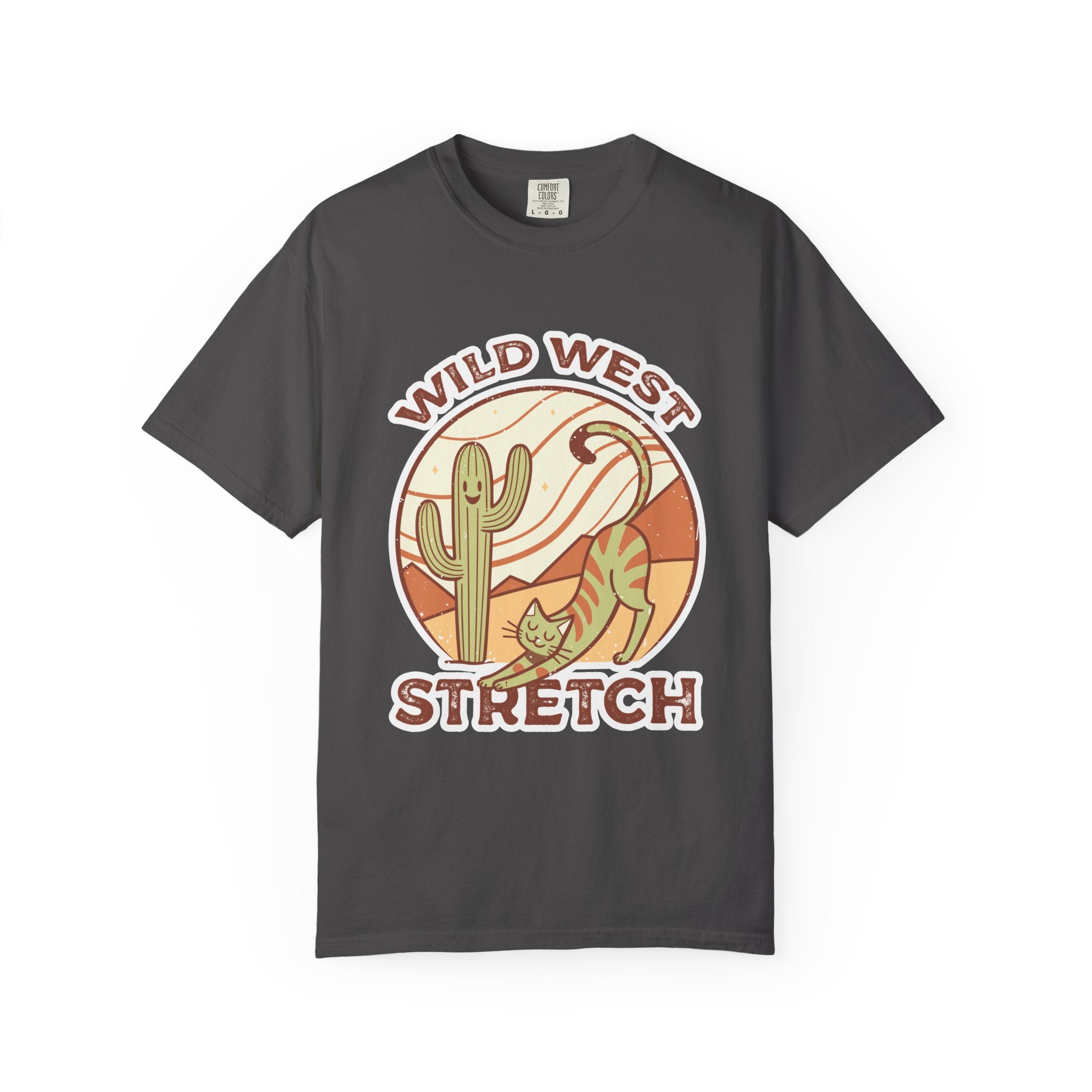 Cat Cowboy Yoga T-Shirt | Wild West Adventure Graphic Tee - Graphite / S