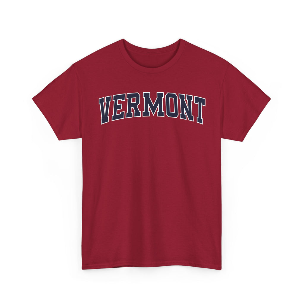 Red t-shirt with 'VERMONT' printed on a white background