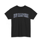 Black t-shirt with 'NEW HAMPSHIRE' text on a white background