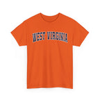Orange t-shirt with 'West Virginia' text on a white background