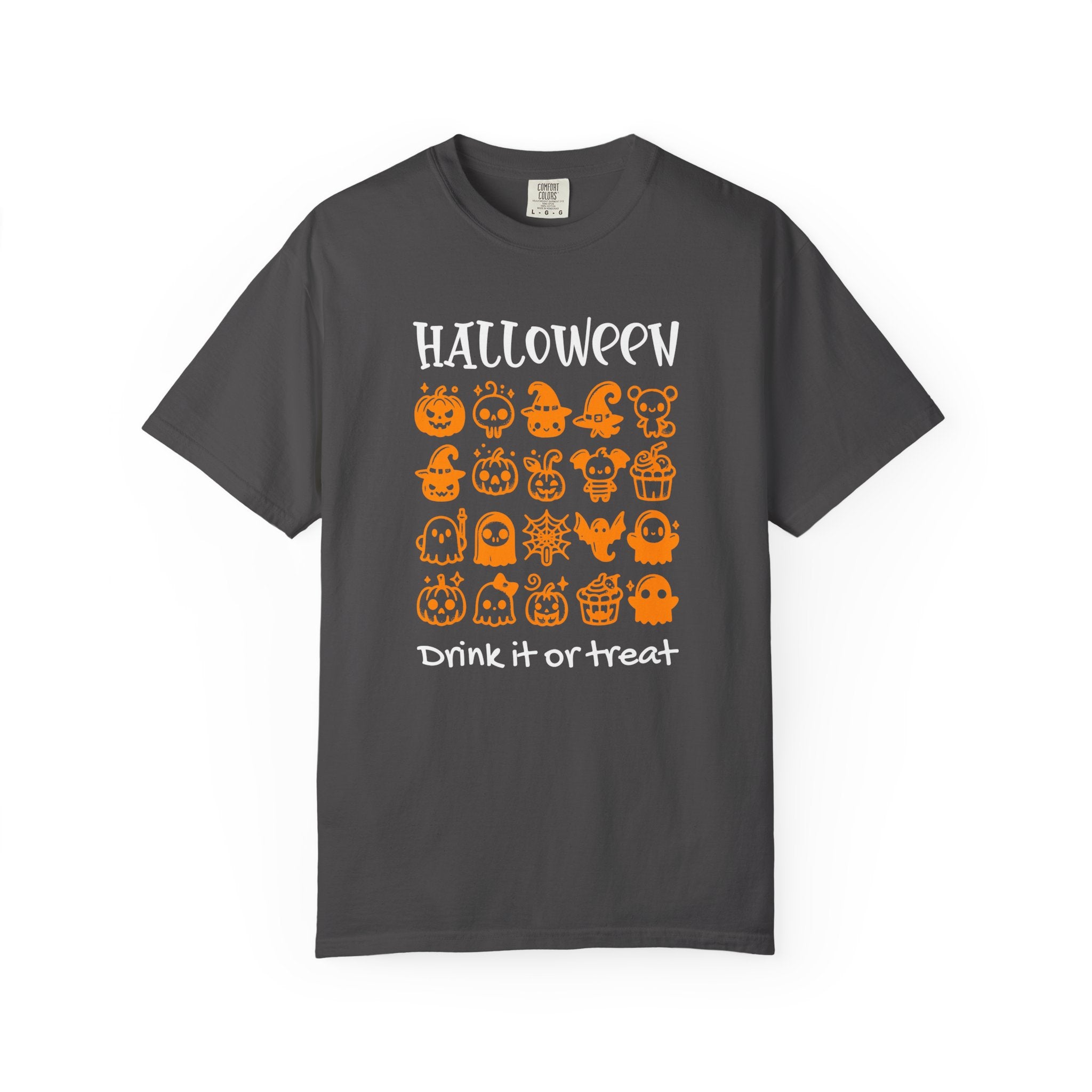 Drink It or Treat Halloween T-Shirt: Spooky Fun Graphic Tee with 25 Icon Design - Graphite / S - T-Shirt
