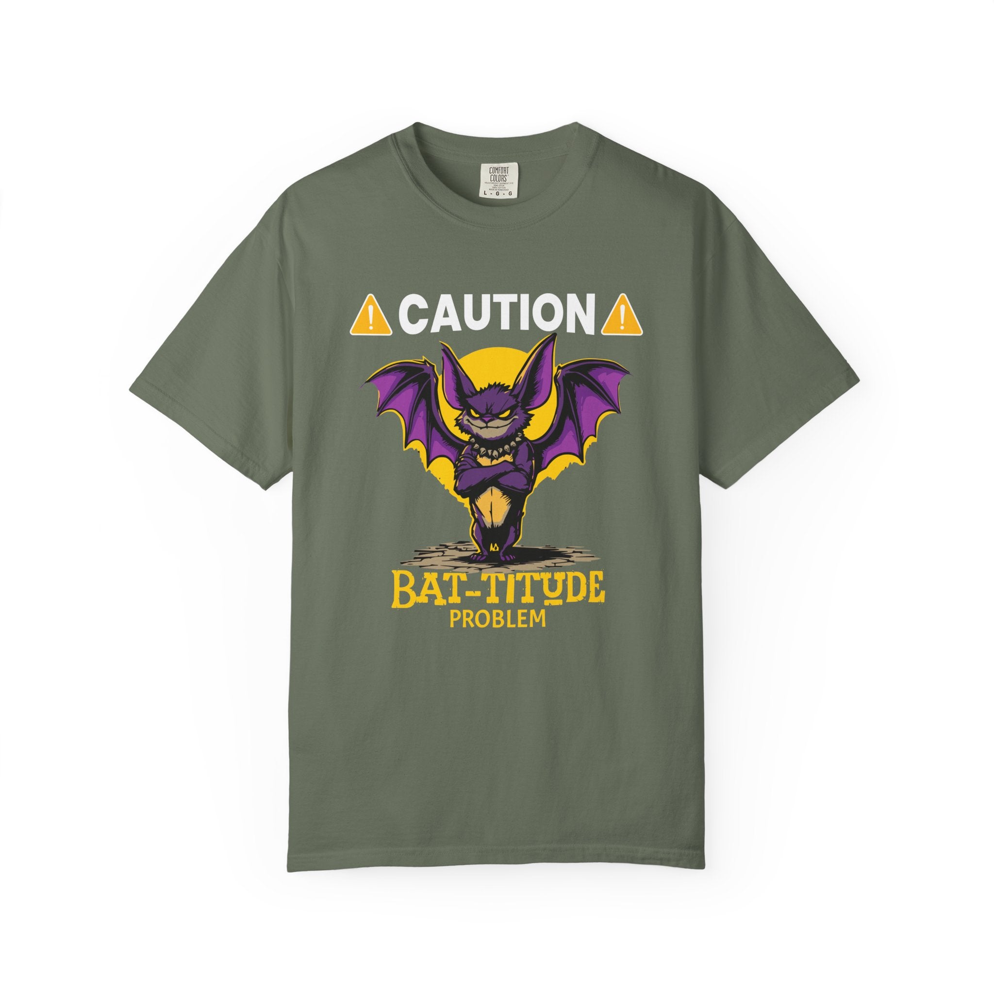 Caution: Bat-titude Problem Halloween T-Shirt - Moss / S - T-Shirt