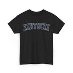 Black t-shirt with 'Kentucky' printed on it against a white background