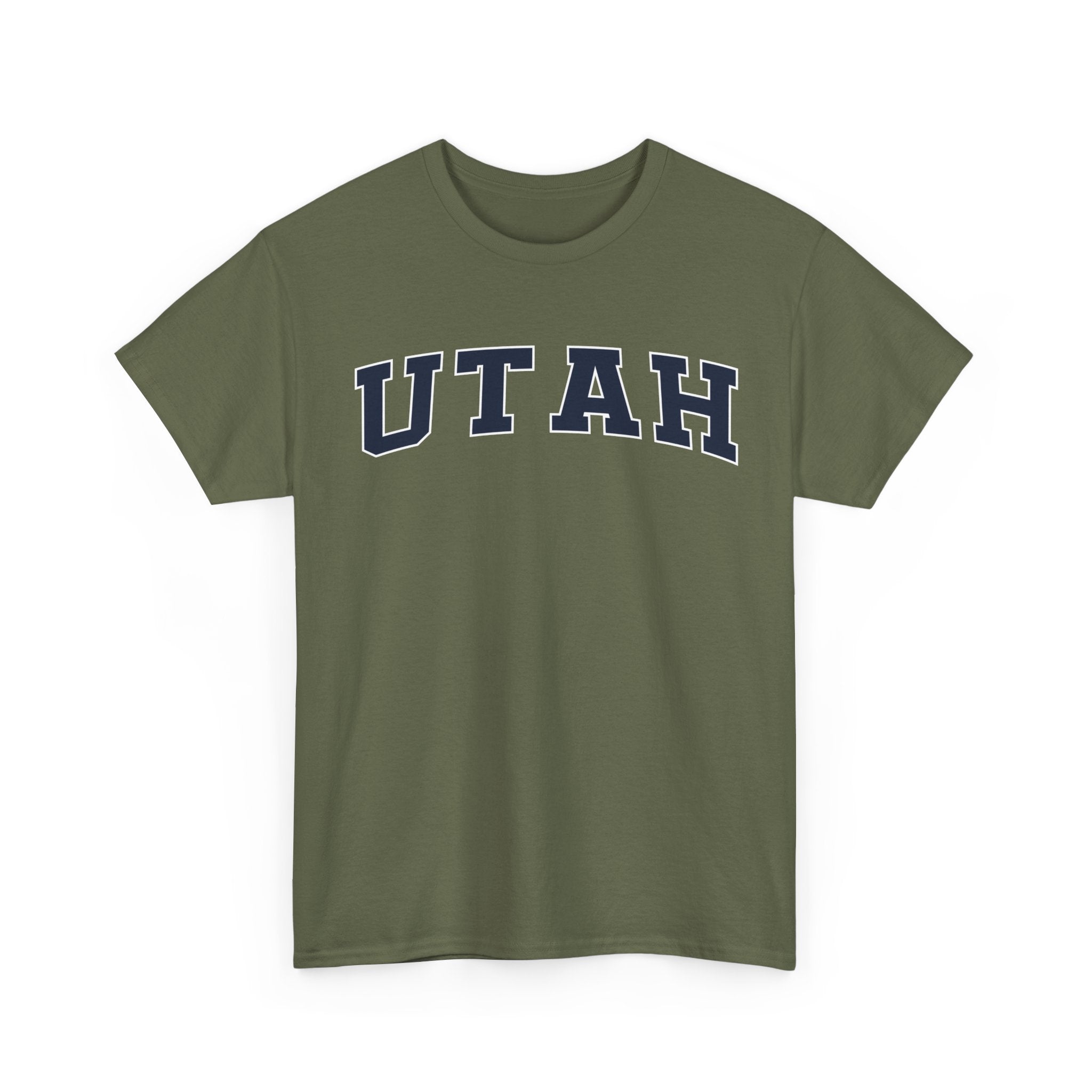 Green t-shirt with 'UTAH' printed on it against a white background