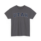 Charcoal t-shirt with 'UTAH' printed on it against a white background