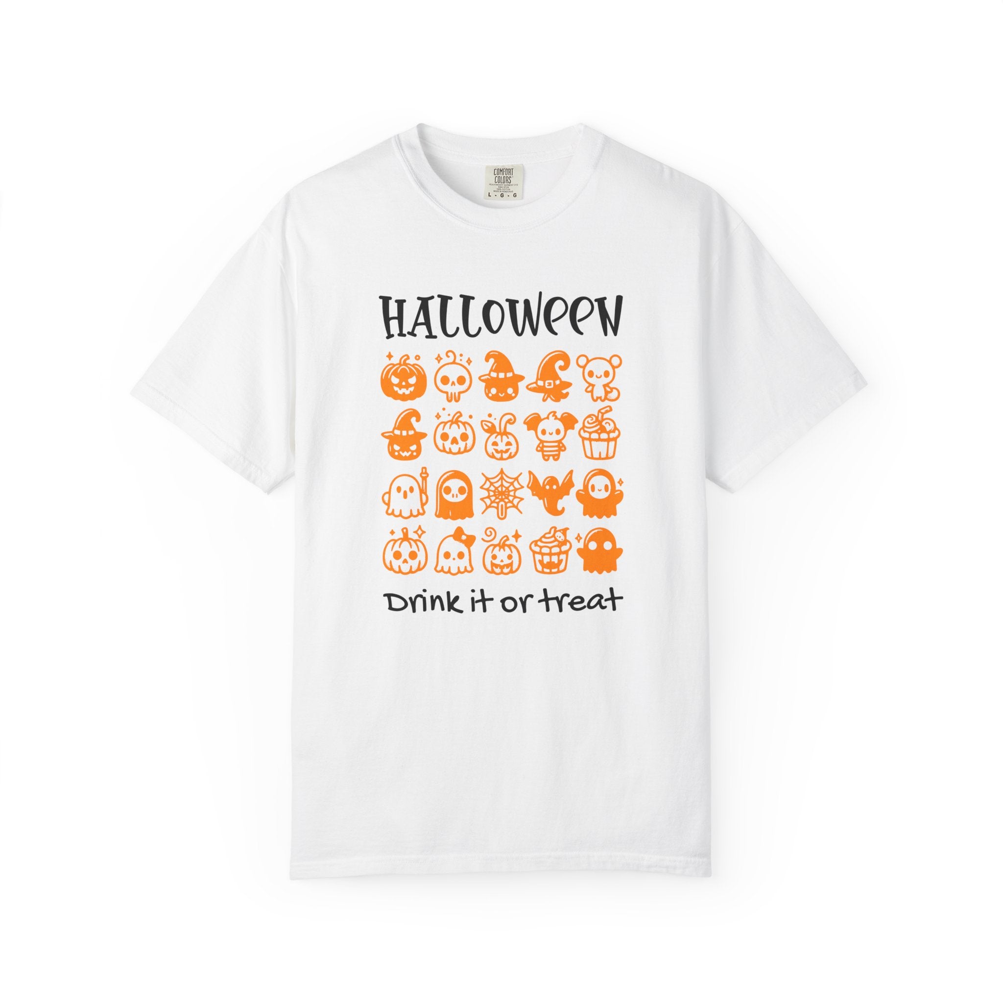 Drink It or Treat Halloween T-Shirt: Spooky Fun Graphic Tee with 25 Icon Design - White / S - T-Shirt