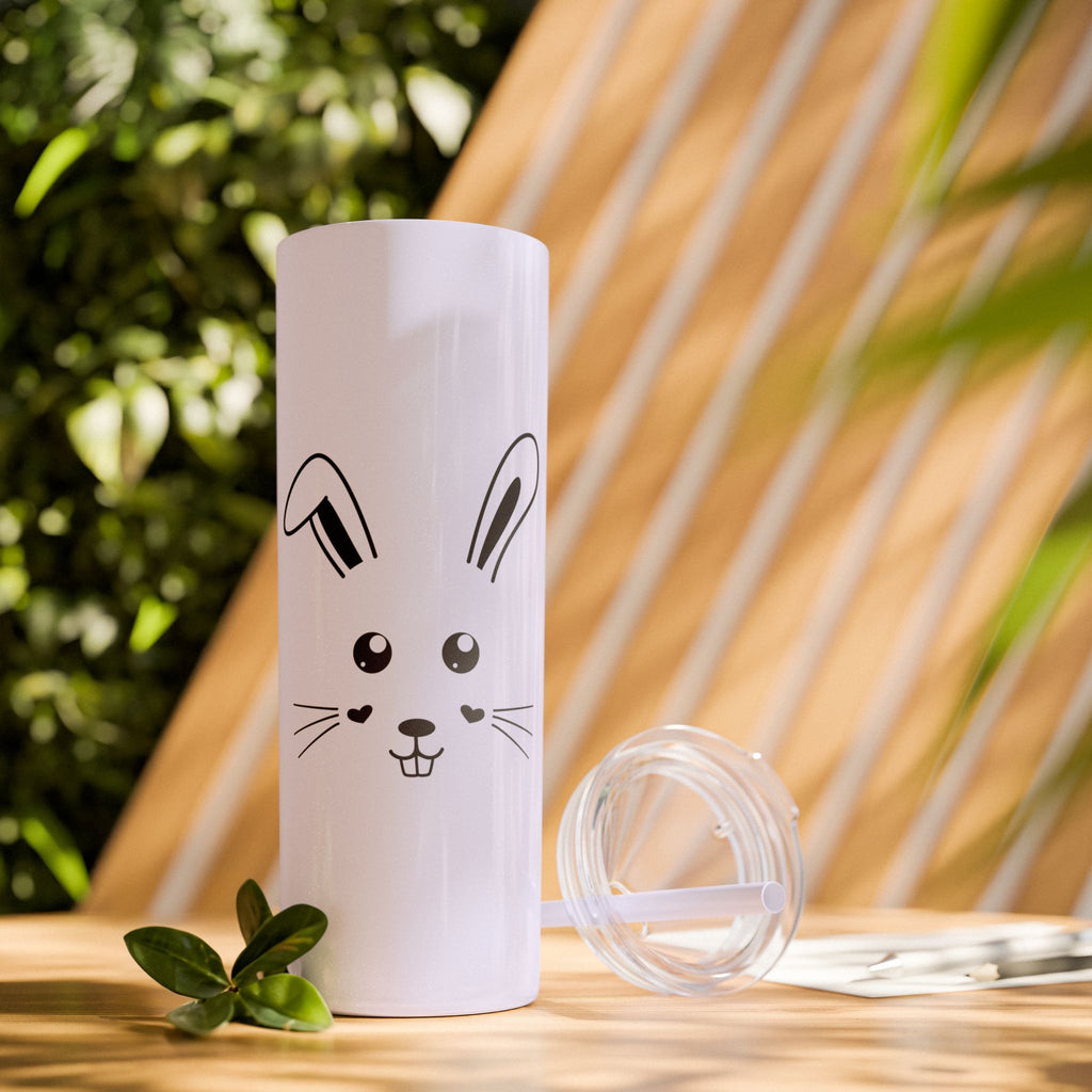 Cute Bunny Skinny Tumbler 20oz with Straw - Glossy / Glitter Lilac / 20oz - Mug