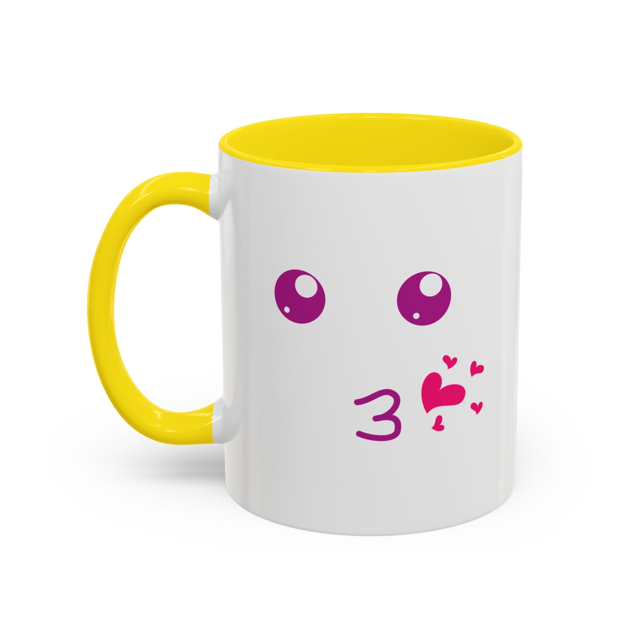 Cute Kiss Smiley Face Mug | XOXO Coffee Cup - 11oz / Yellow