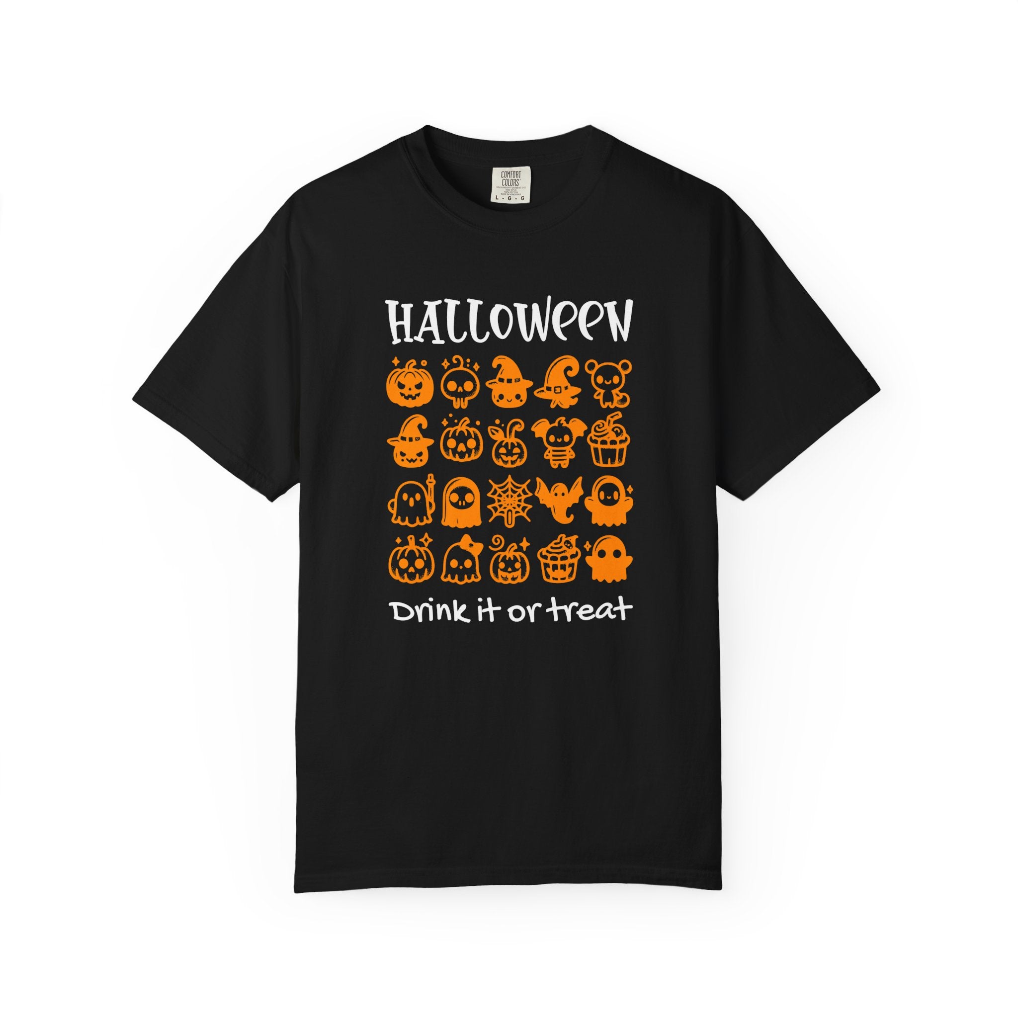 Drink It or Treat Halloween T-Shirt: Spooky Fun Graphic Tee with 25 Icon Design - Black / S - T-Shirt