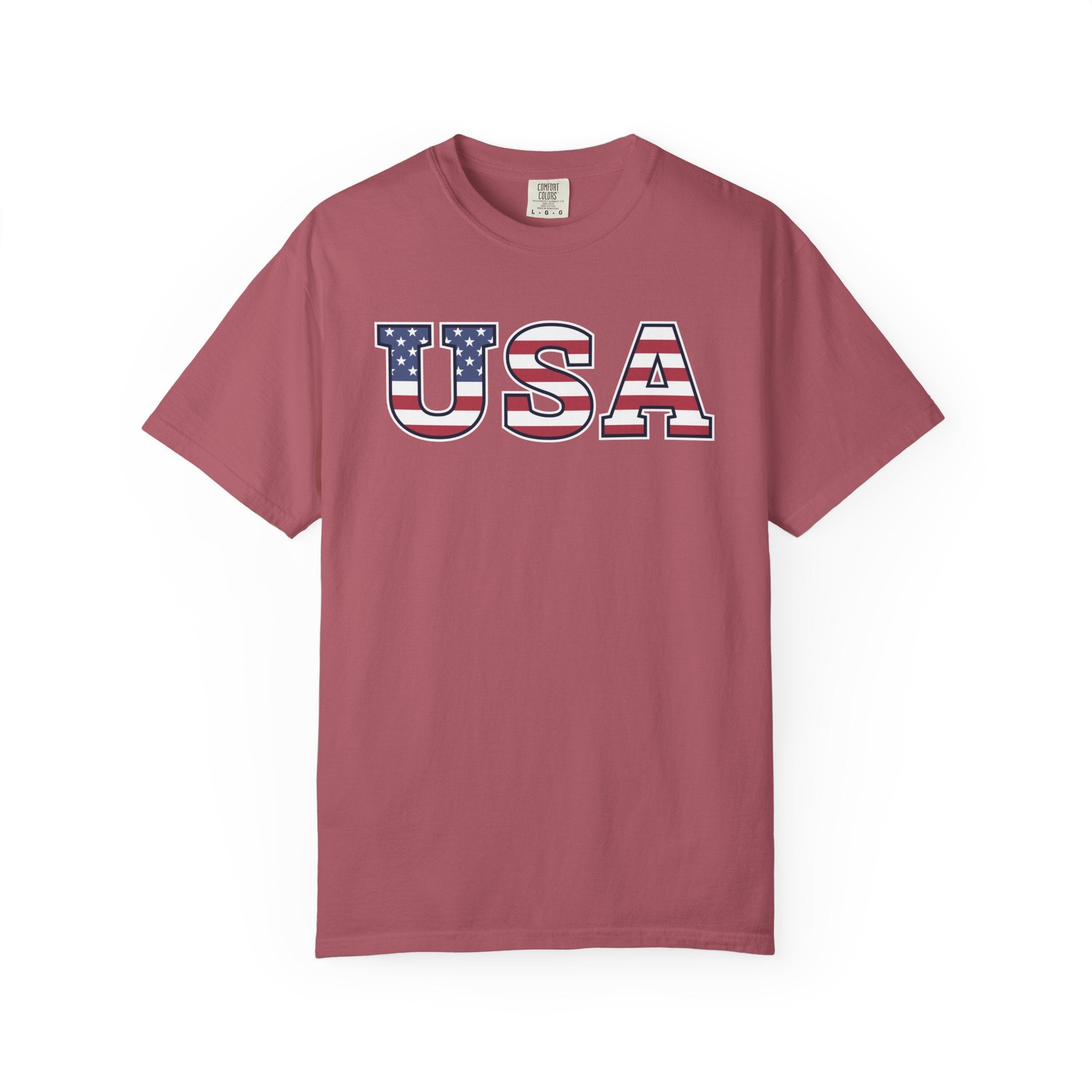 USA Typography Patriotic T-Shirt - Crimson / S