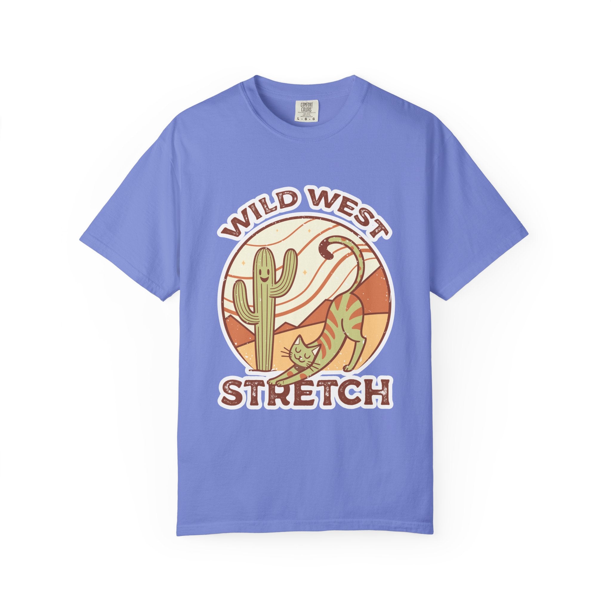 Cat Cowboy Yoga T-Shirt | Wild West Adventure Graphic Tee - Flo Blue / S
