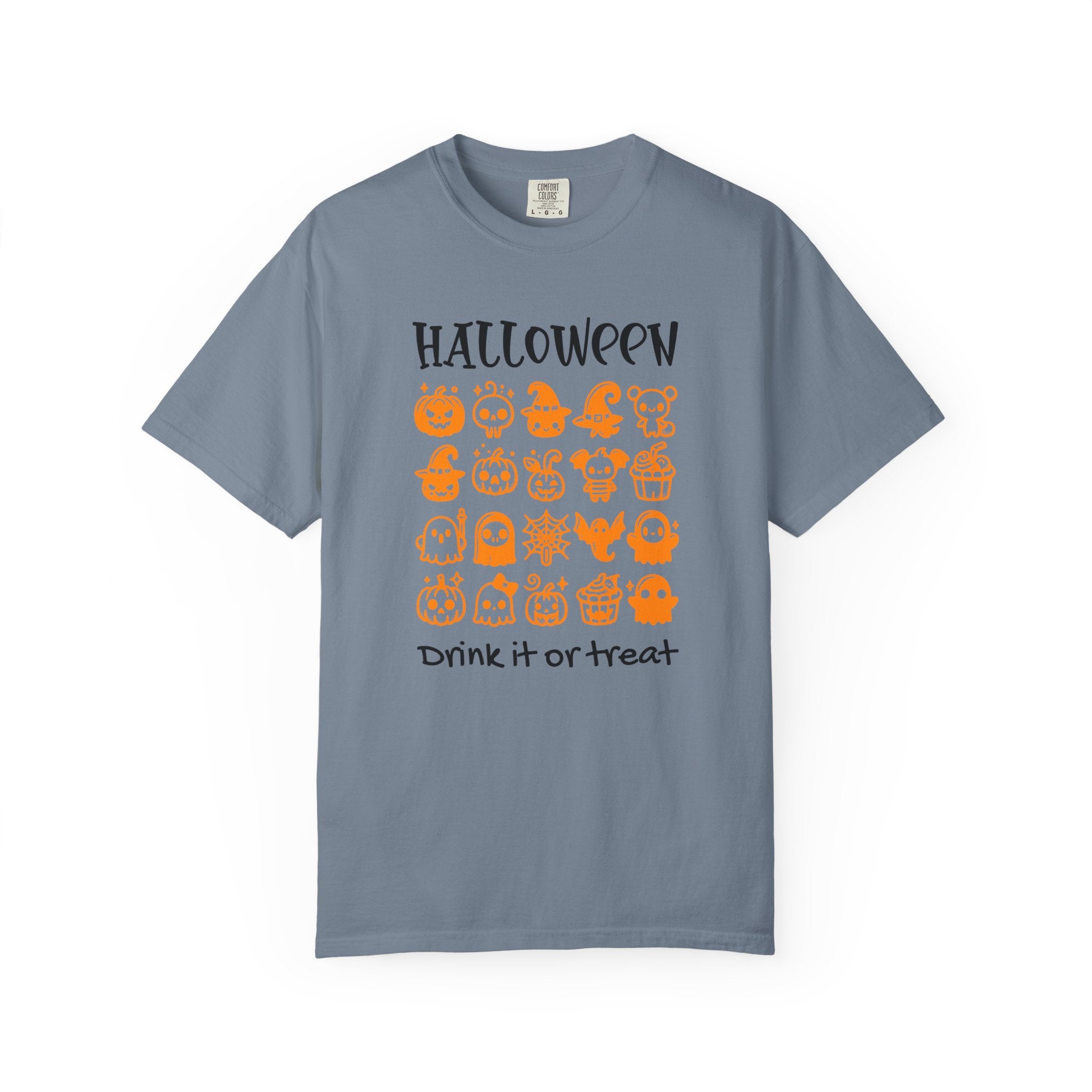 Drink It or Treat Halloween T-Shirt: Spooky Fun Graphic Tee with 25 Icon Design - Blue Jean / S - T-Shirt