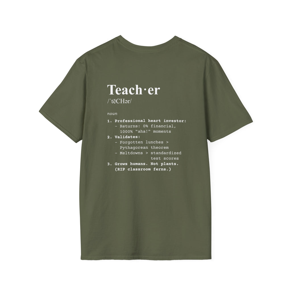 Teacher Definition T-Shirt (V4 - Back Print) - Military Green / S - T-Shirt