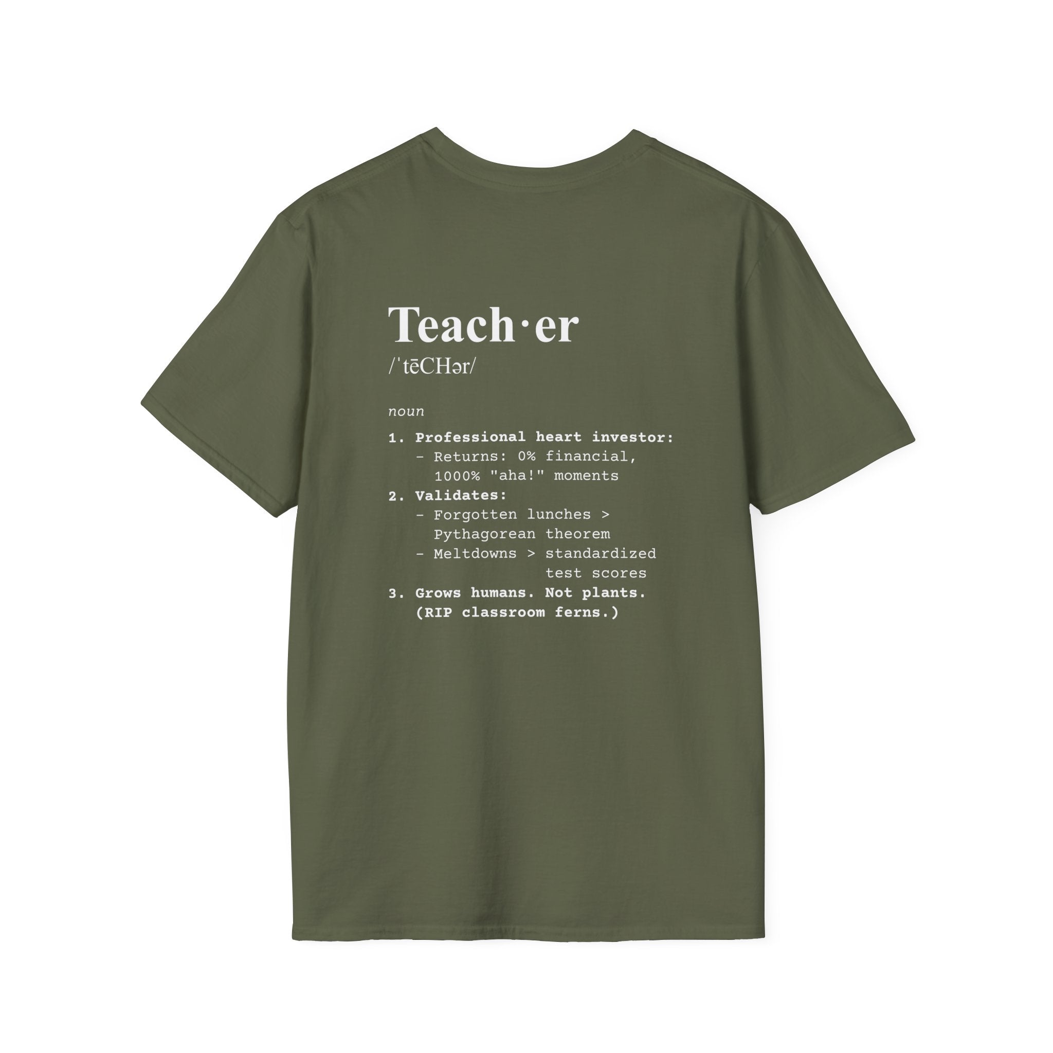 Teacher Definition T-Shirt (V4 - Back Print) - Military Green / S - T-Shirt