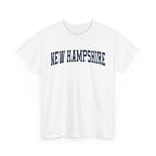 White t-shirt with 'NEW HAMPSHIRE' text on a white background