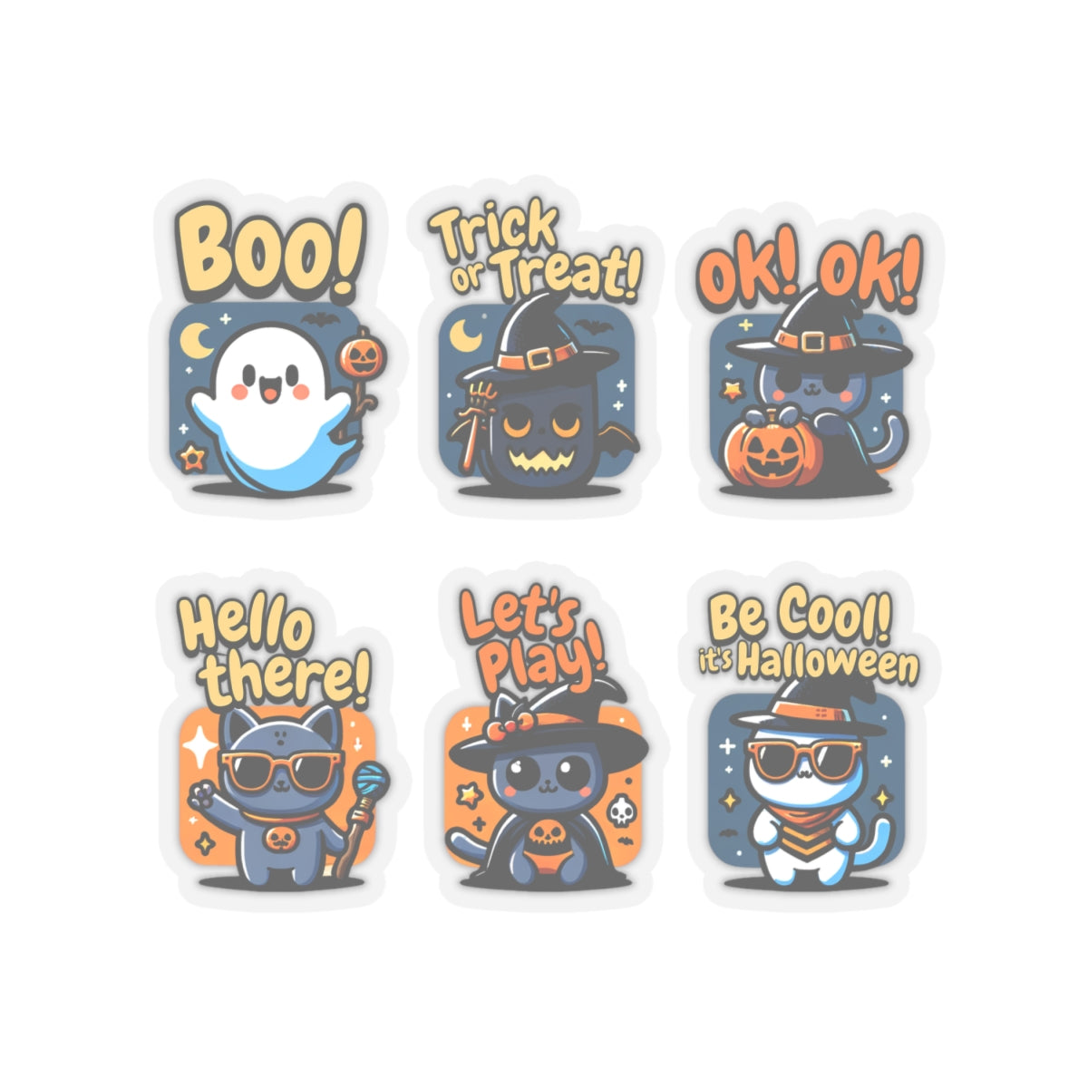 Cute Halloween Cat Stickers - Kiss-Cut Vinyl Decals for Laptops Water Bottles & Journals (Waterproof Glossy) - 4’’ ×