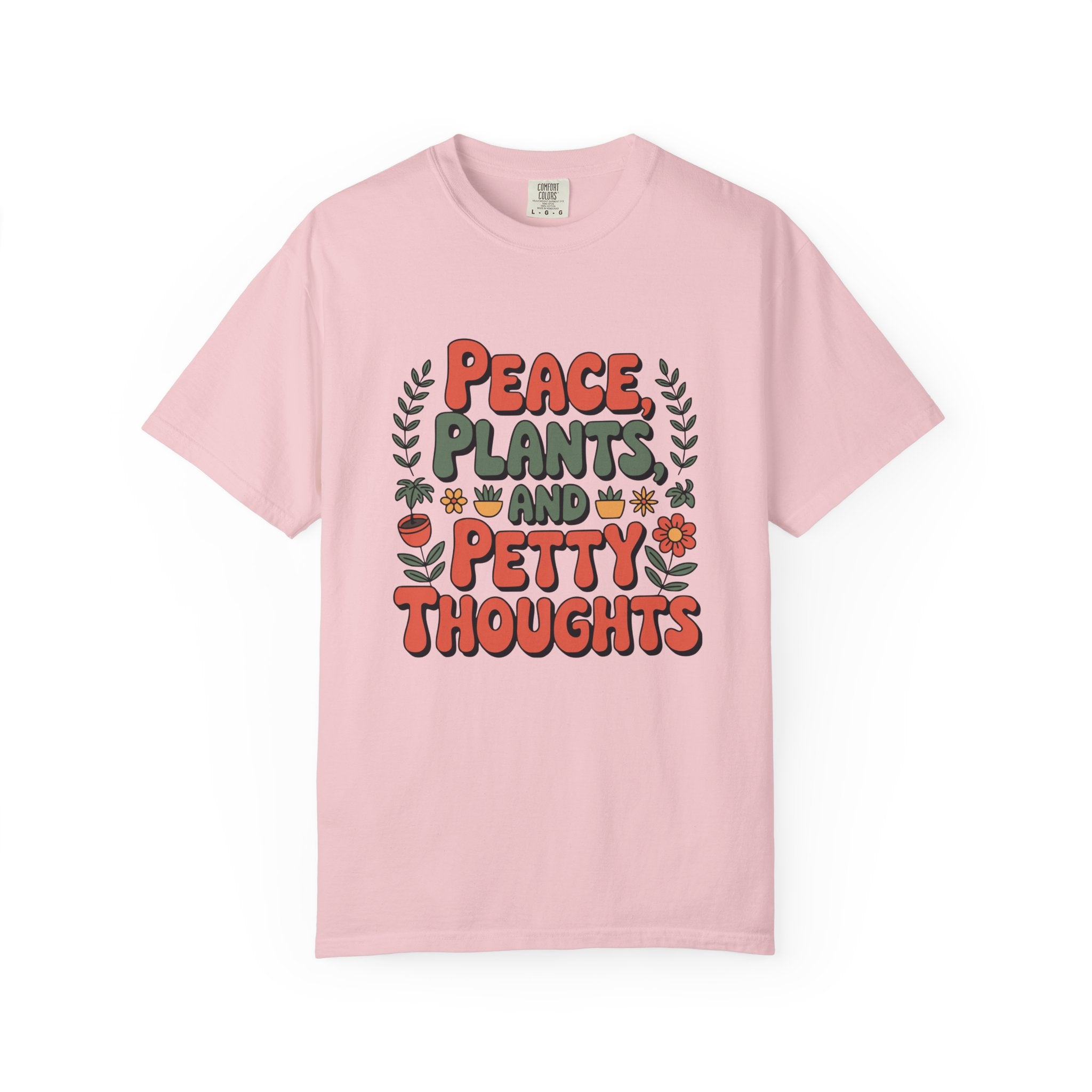 ’Peace Plants & Petty Thoughts’ T-Shirt | Funny Plant Graphic Quote Tee - Blossom / S