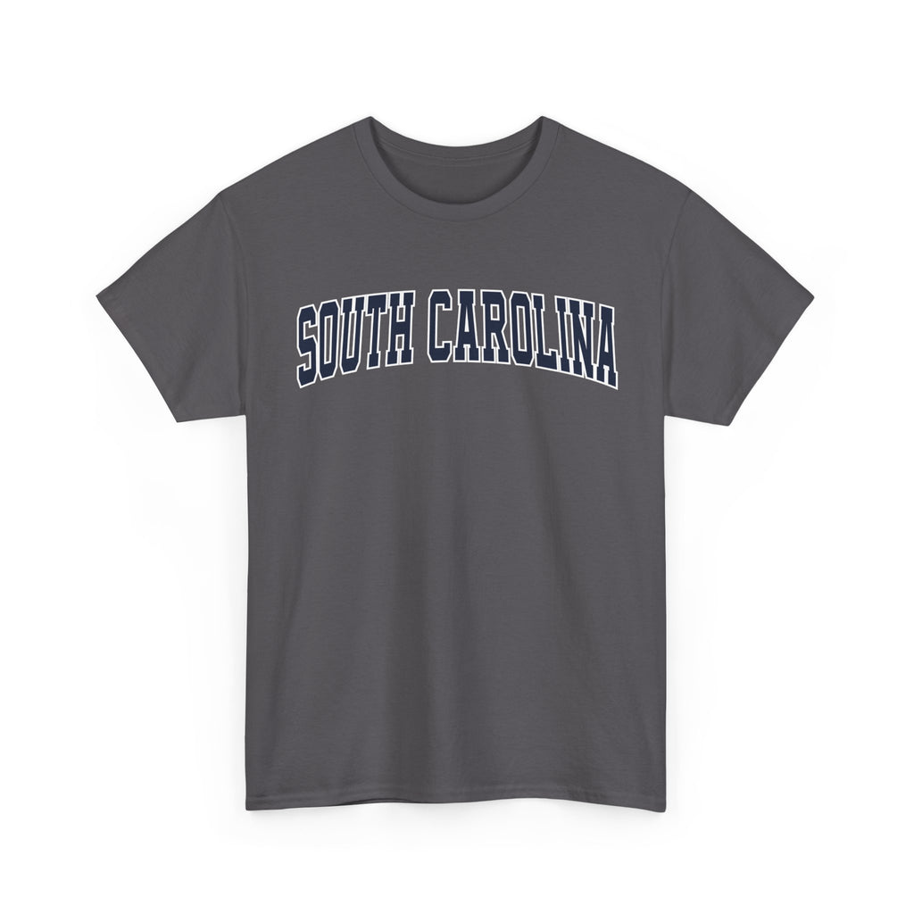Charcoal t-shirt with 'South Carolina' text on a white background