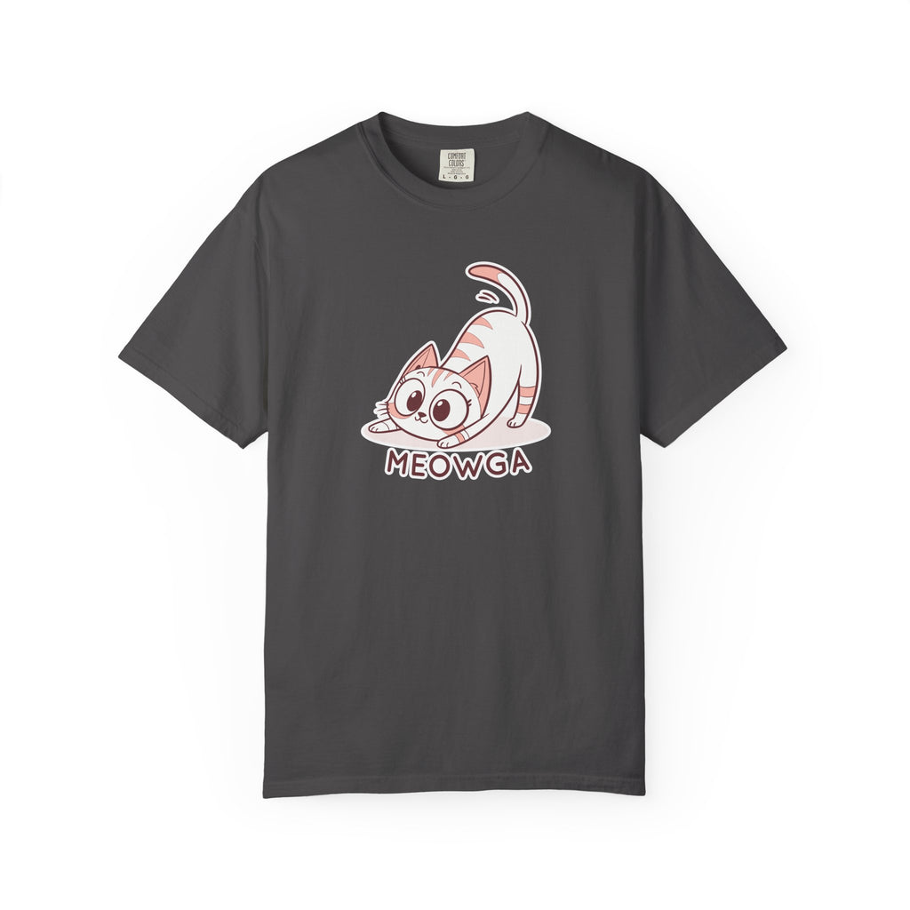 ’Meowga’ Cat Yoga T-Shirt | Cute Kitten Stretch Pose Graphic Tee - Graphite / S