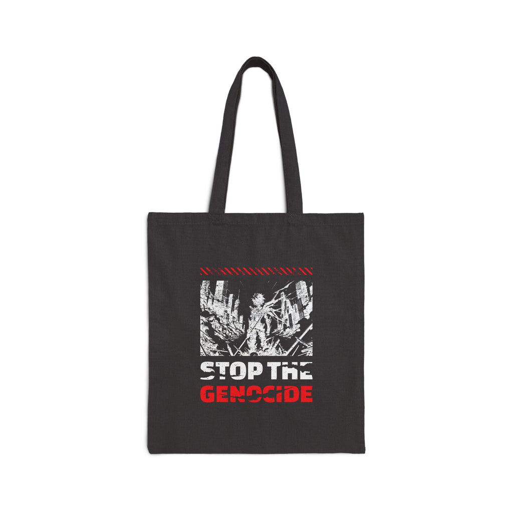 Stop the Genocide Cotton Canvas Tote Bag - Black / 15’’ x 16’’ - Bags