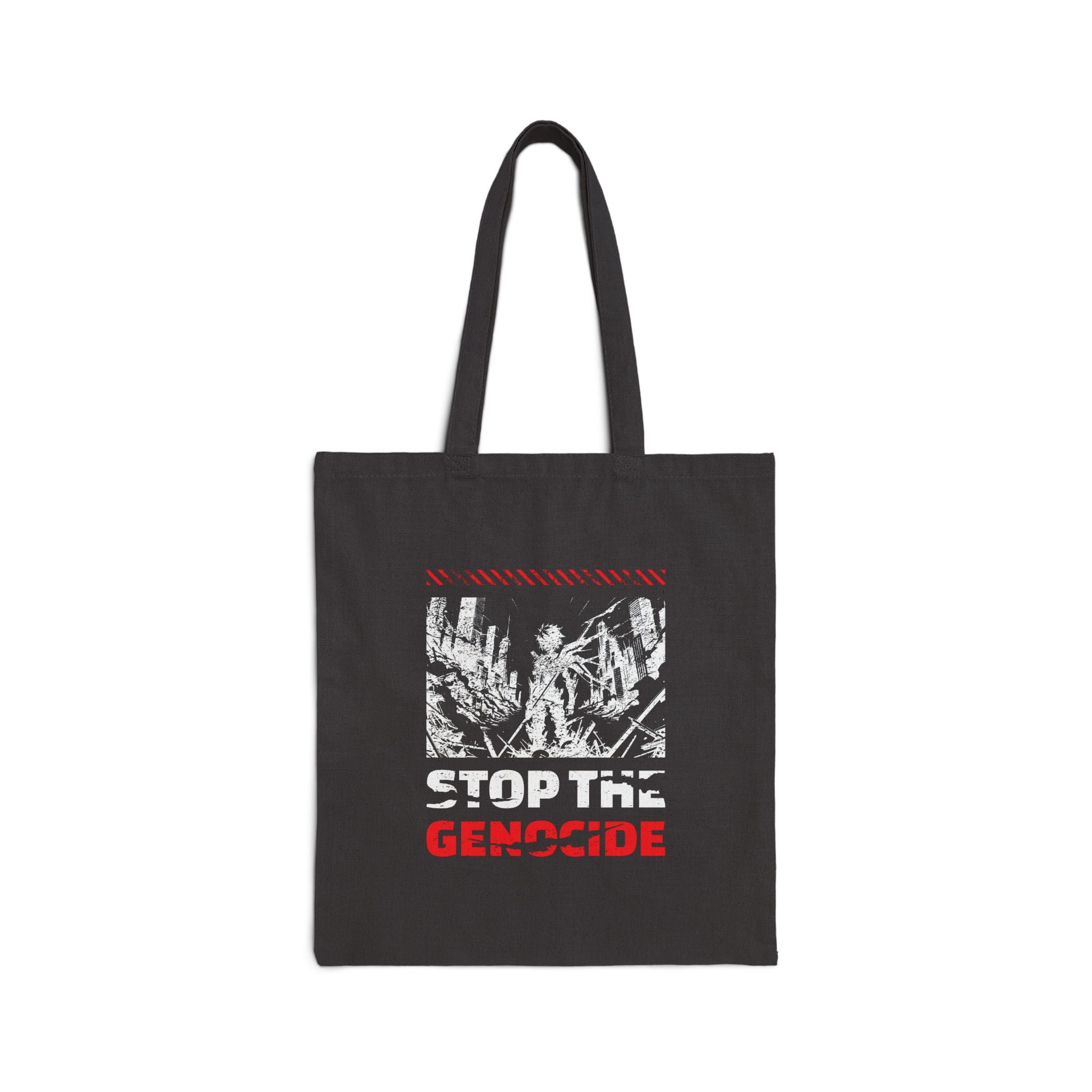 Stop the Genocide Cotton Canvas Tote Bag - Black / 15’’ x 16’’ - Bags