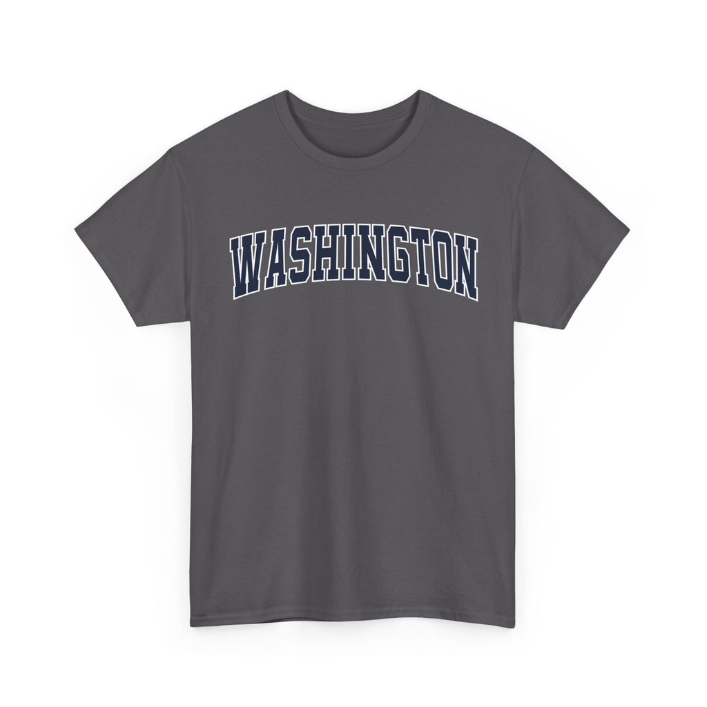 Charcoal t-shirt with 'WASHINGTON' text on a white background
