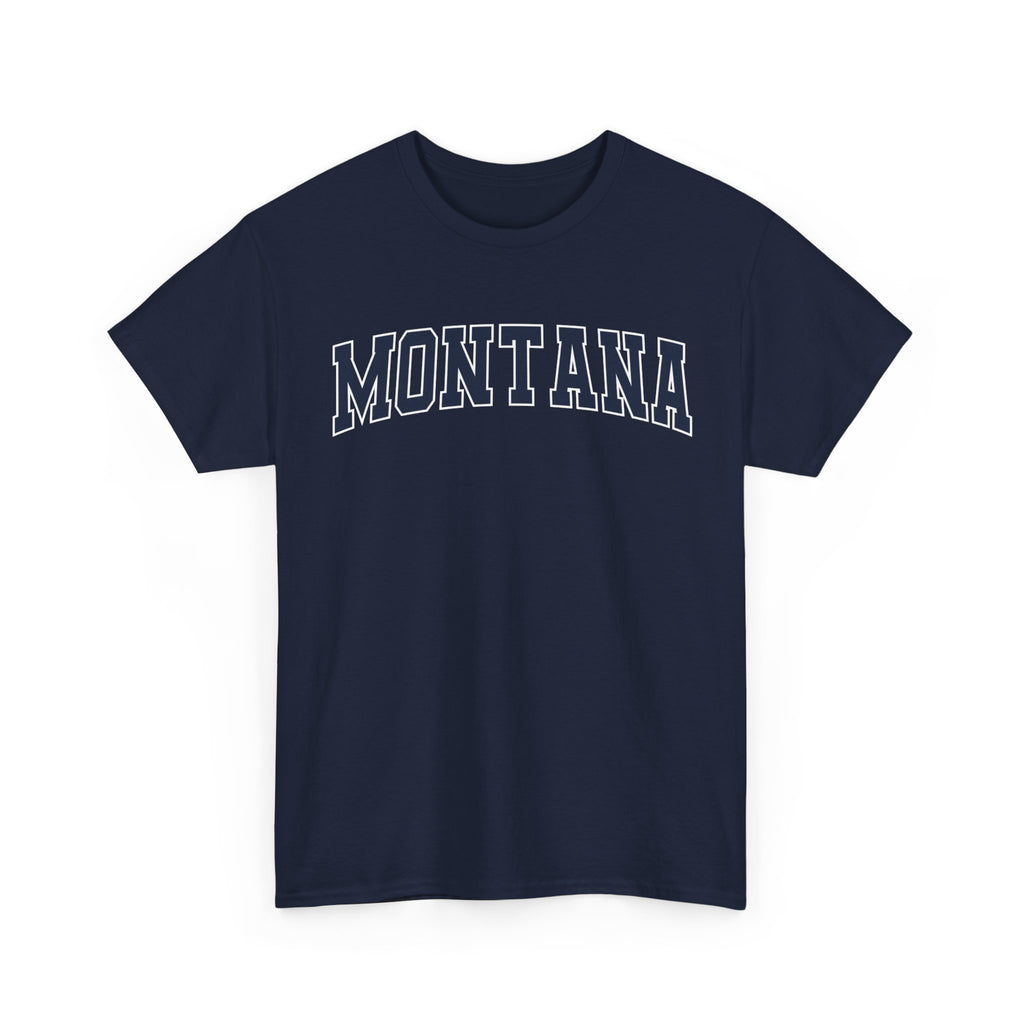 Navy blue t-shirt with 'MONTANA' printed in white on a white background