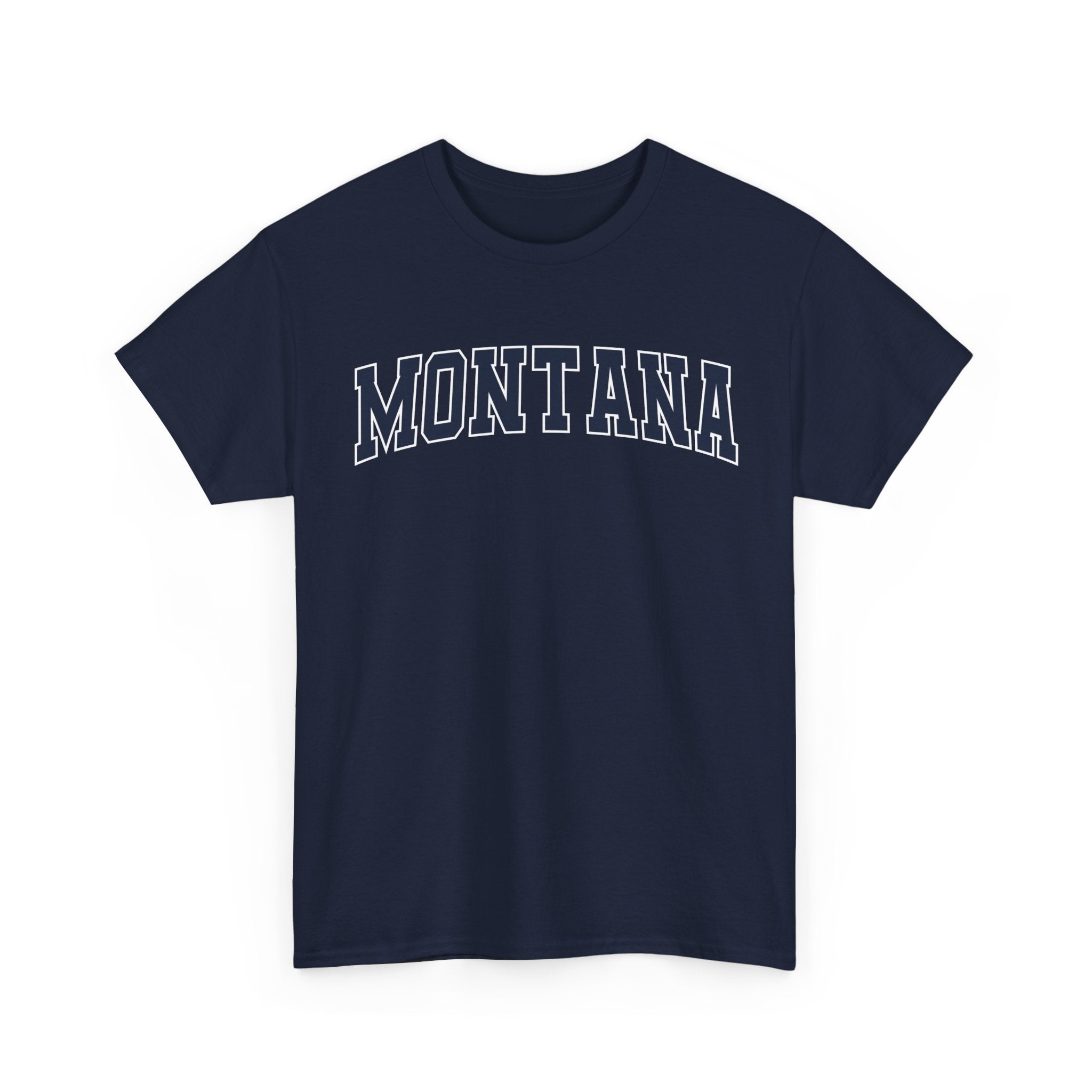 Navy blue t-shirt with 'MONTANA' printed in white on a white background