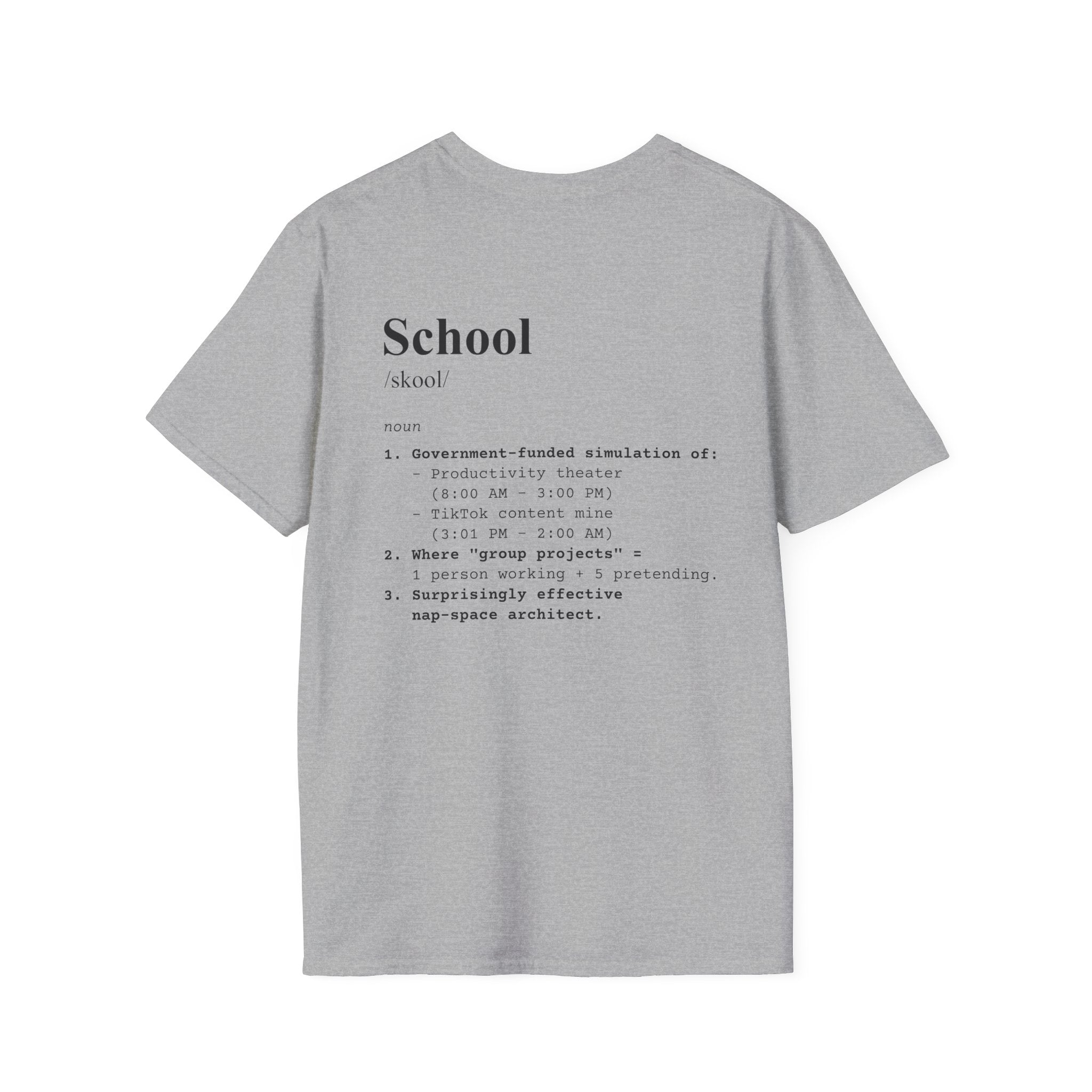 School Definition T-Shirt (V1 - Back Print) - Sport Grey / S - T-Shirt