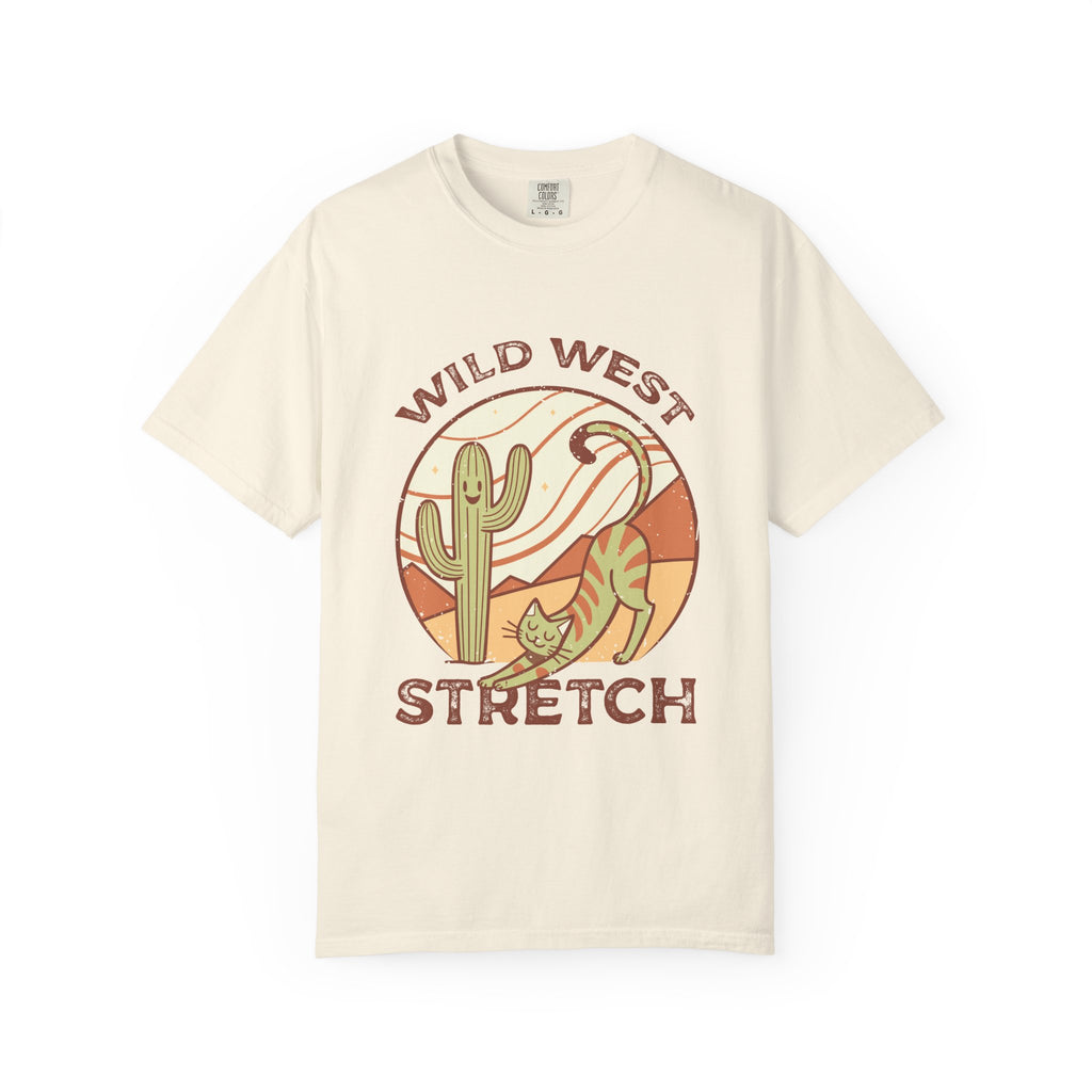 Cat Cowboy Yoga T-Shirt | Wild West Adventure Graphic Tee - Ivory / S