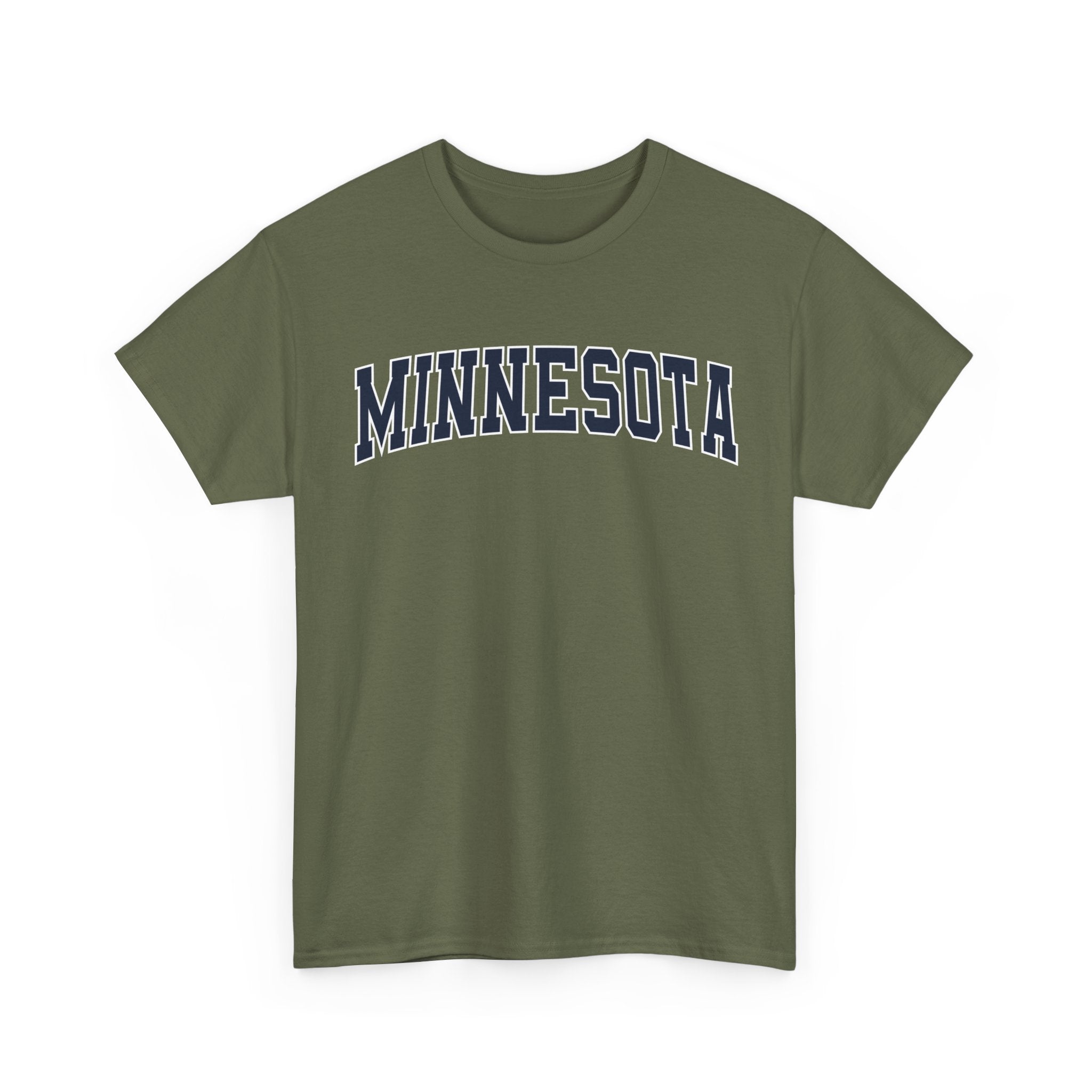 Green t-shirt with 'MINNESOTA' text on a white background