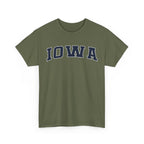 Green t-shirt with 'IOWA' text on a white background