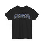 Black t-shirt with 'WASHINGTON' printed on a white background