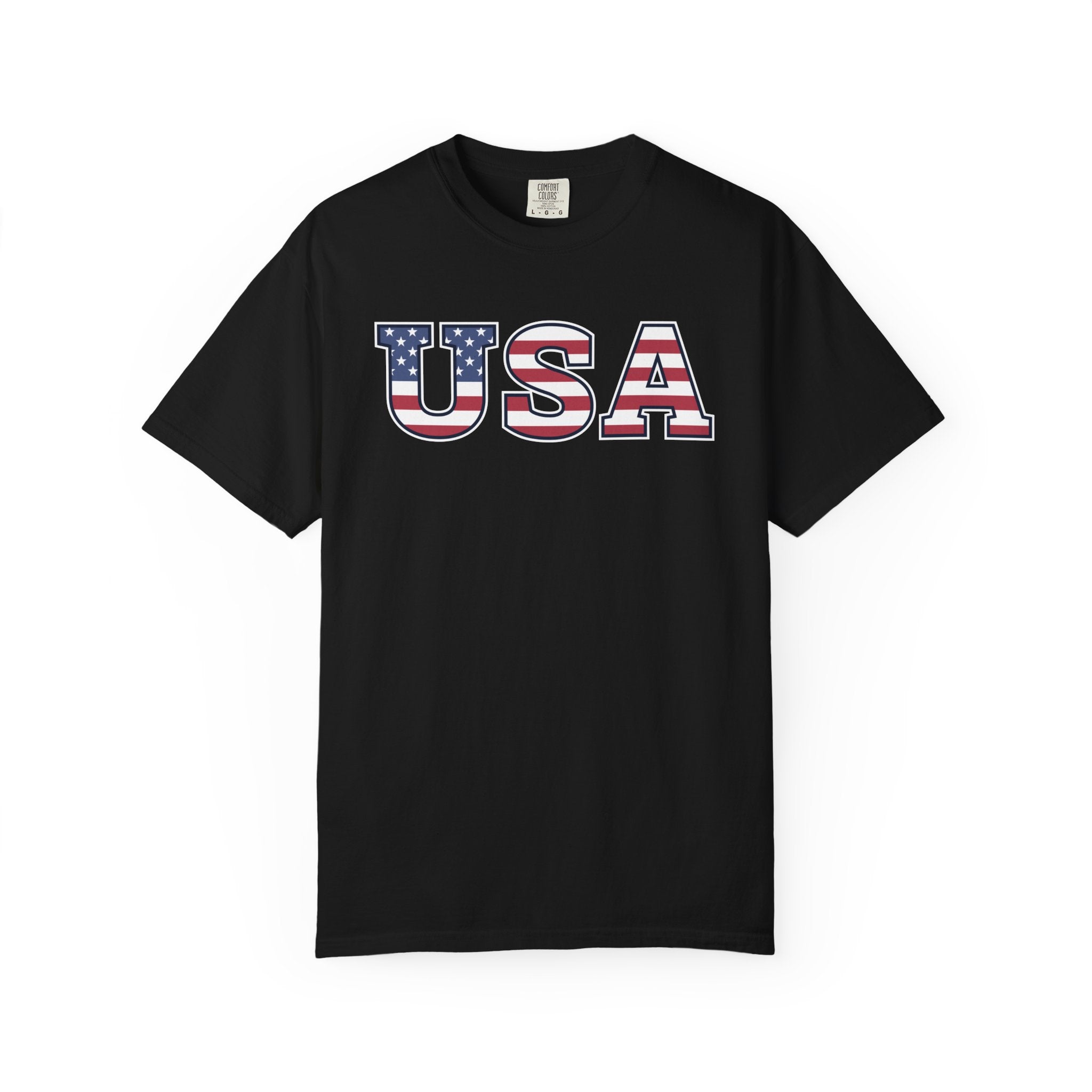 USA Typography Patriotic T-Shirt - Black / S