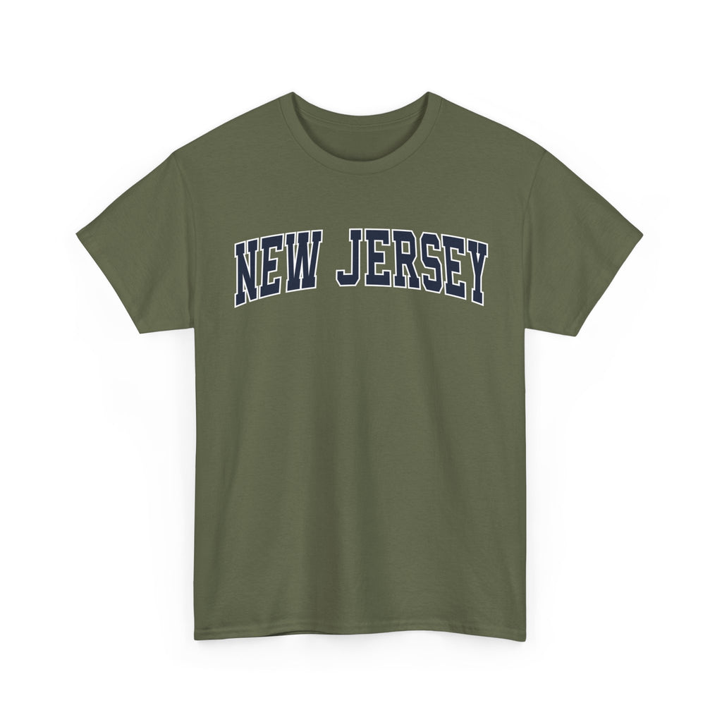 Green t-shirt with 'NEW JERSEY' text on a white background