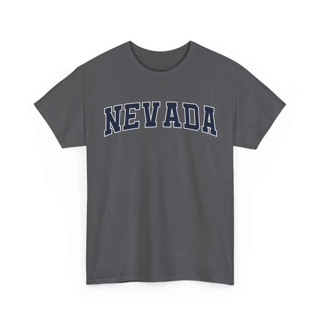 Charcoal t-shirt with 'NEVADA' printed on it against a white background