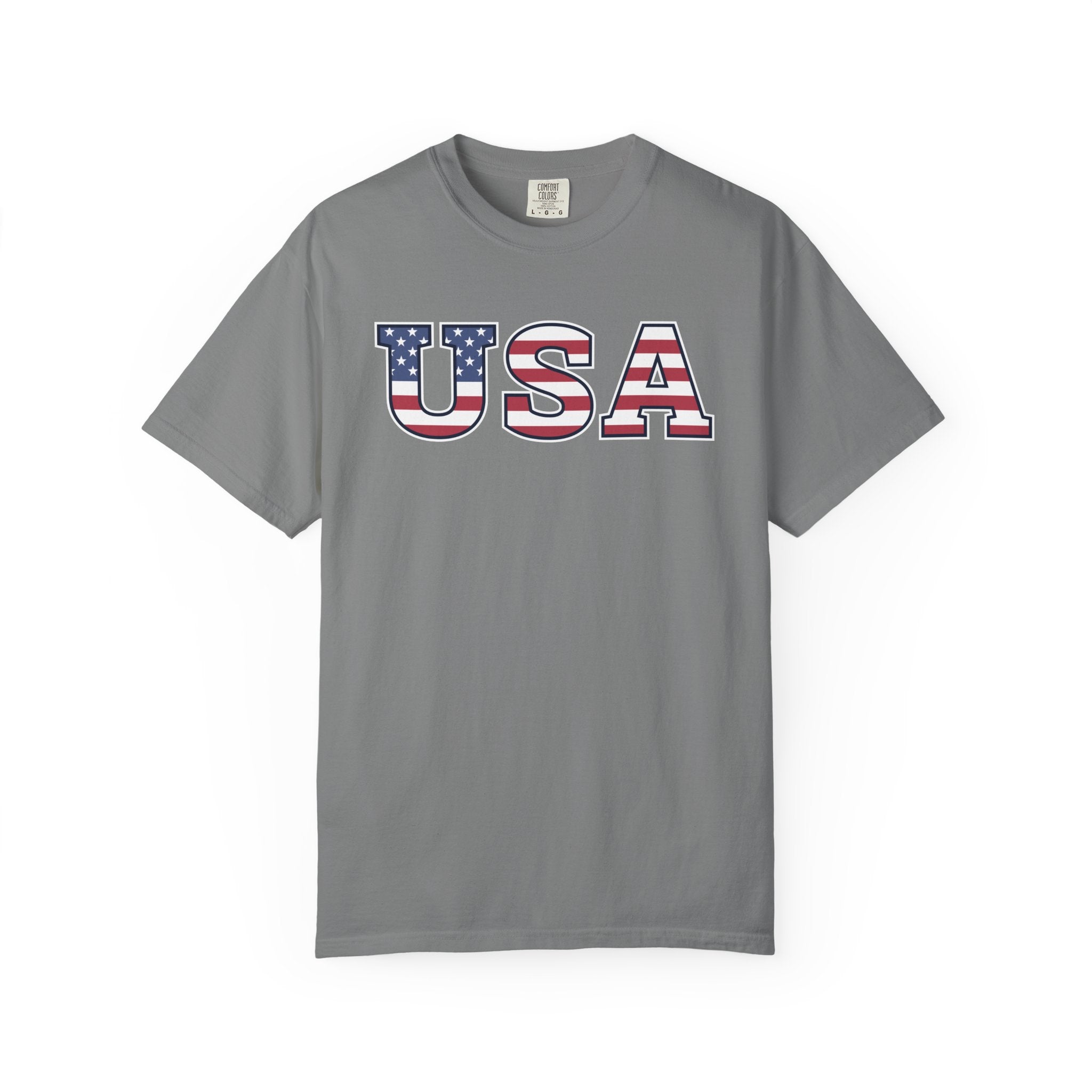 USA Typography Patriotic T-Shirt - Grey / S
